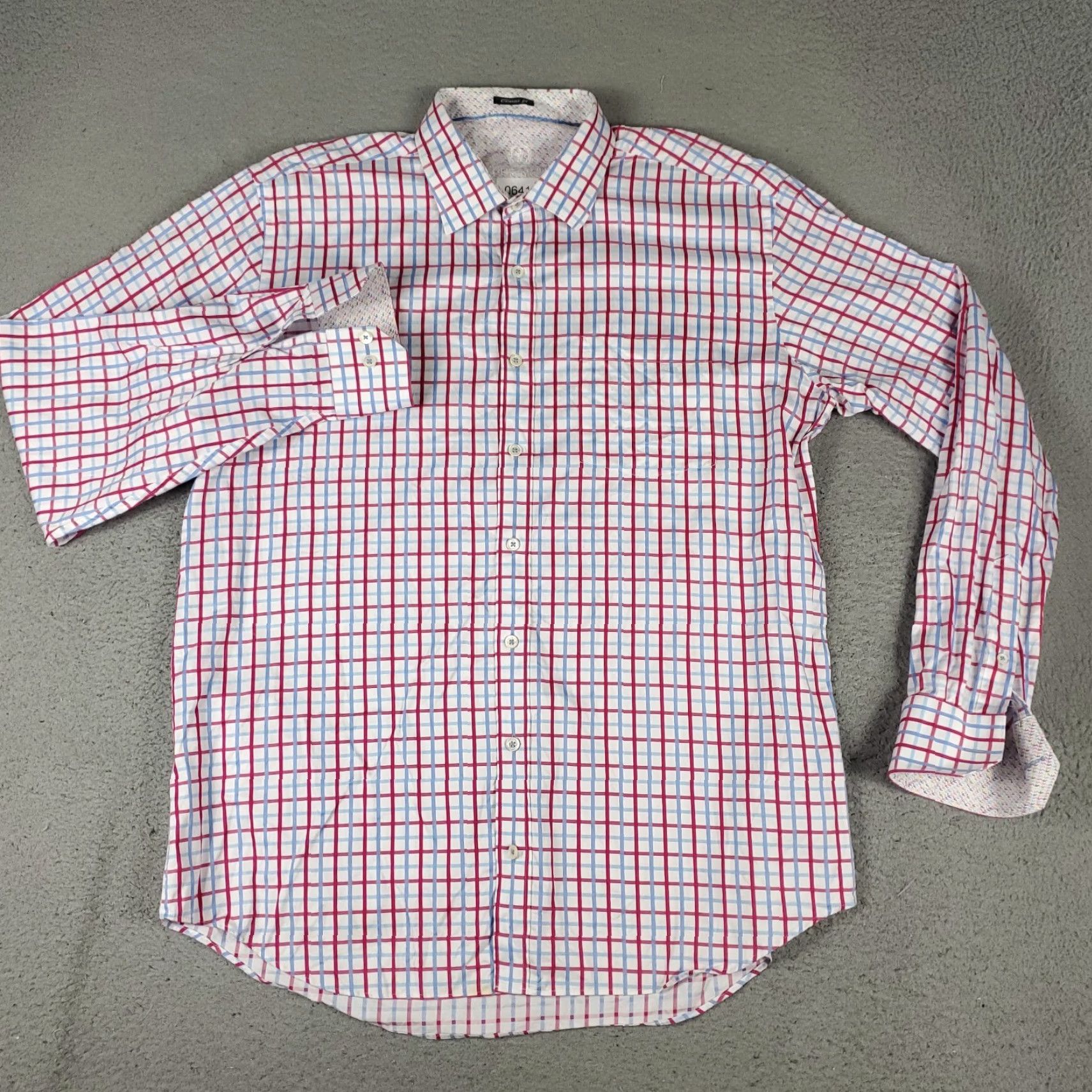 BUGATCHI Bugatchi Uomo Shirt XL Red Blue Striped Casual Button-Up Long Sleeve Mens Size US XL / EU 56 / 4 - 2 Thumbnail