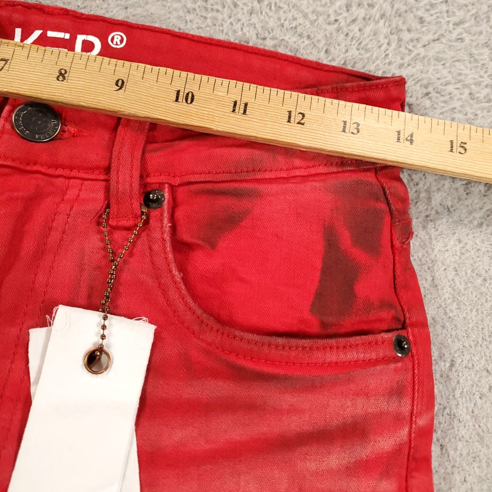 Denime TAKER Jeans Slim 29x38 Stacked Denim Red Black NWT Mens Size US 29 - 4 Thumbnail