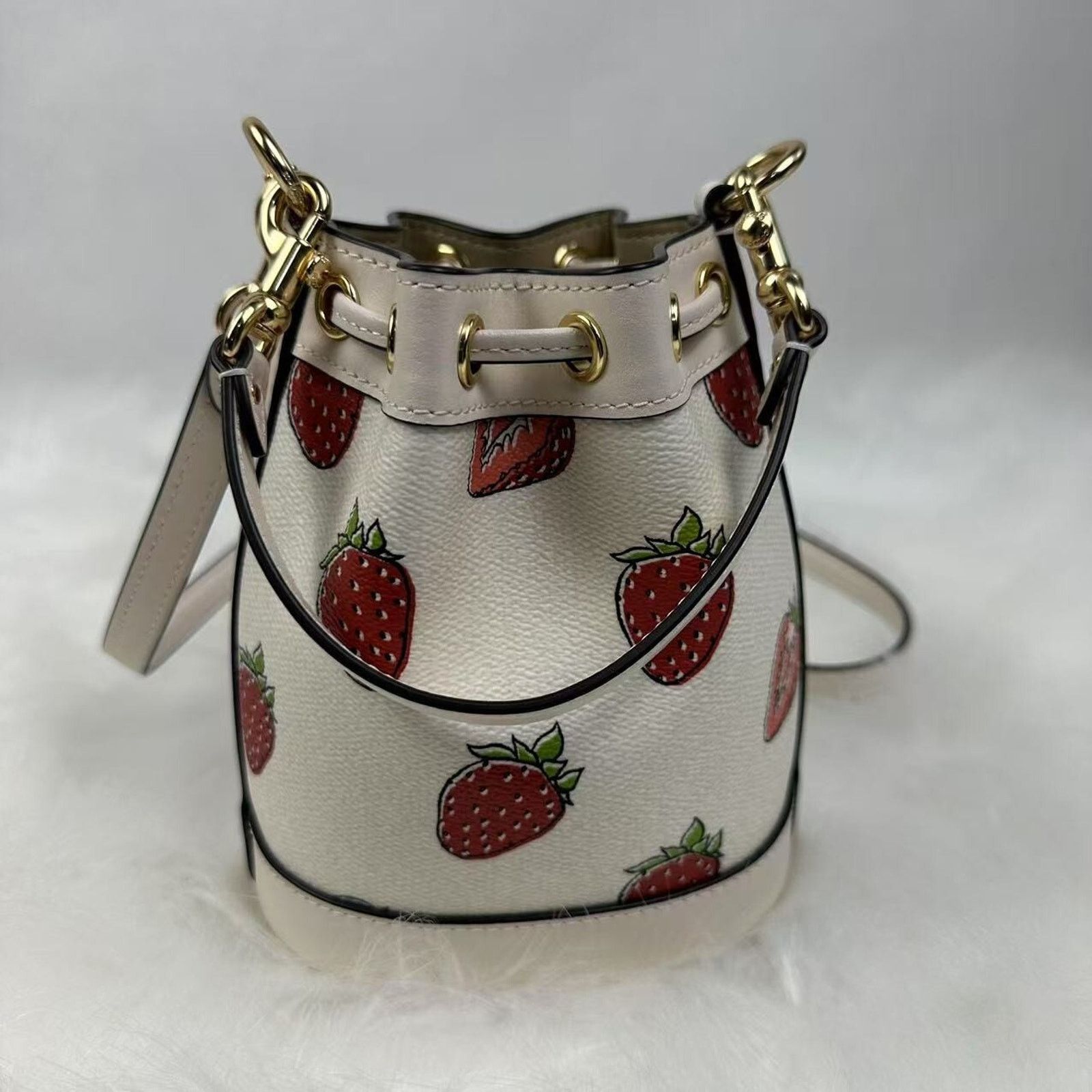 Coach Coach Mini Bucket Bag Crosssbody Strawberry Print Chalk NWT Size ONE SIZE - 4 Thumbnail