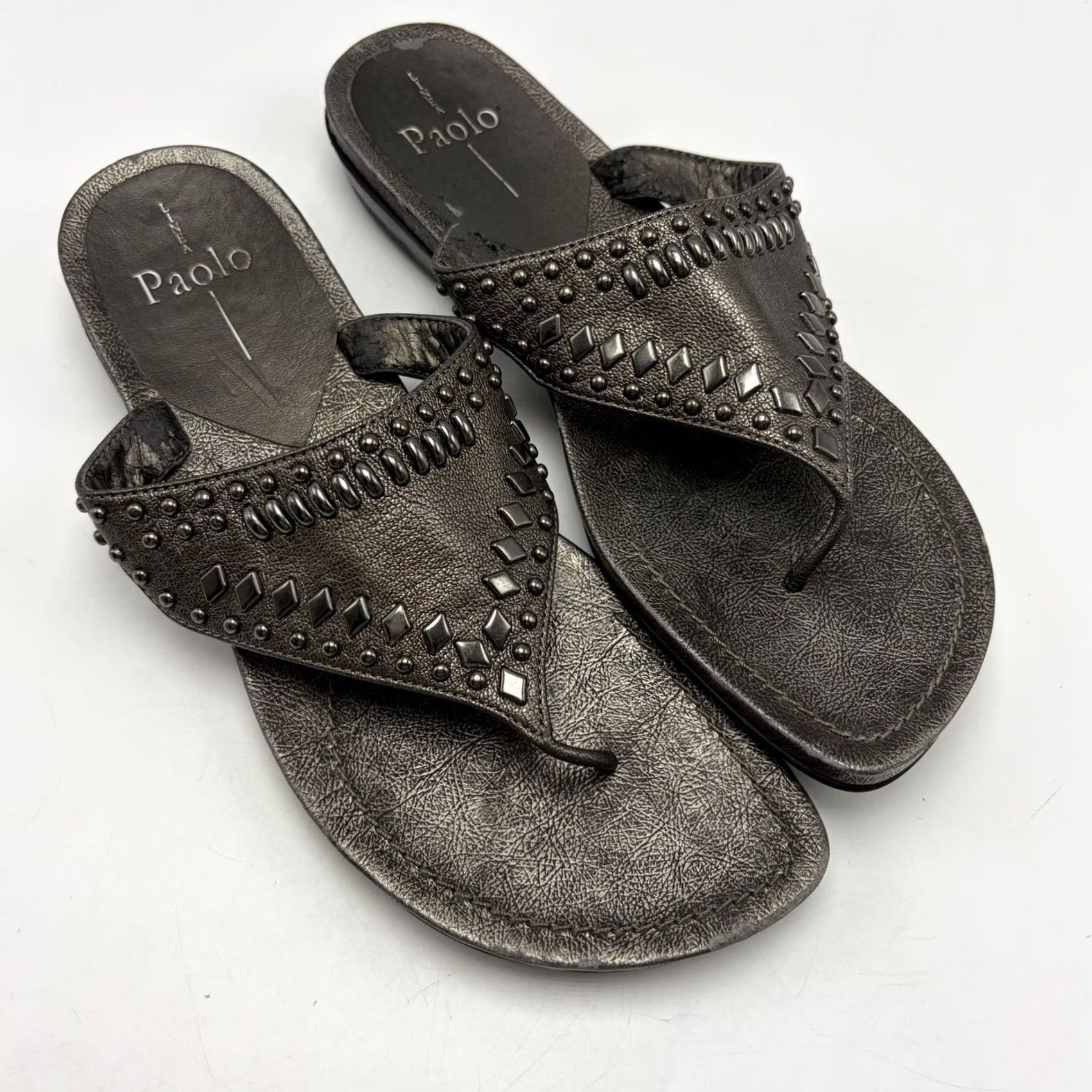 Vintage Linea Paolo Slide Womens Blue Sandals Leather Slip Metallic Studded Casual Read Size US 8 / IT 38 - 2 Thumbnail