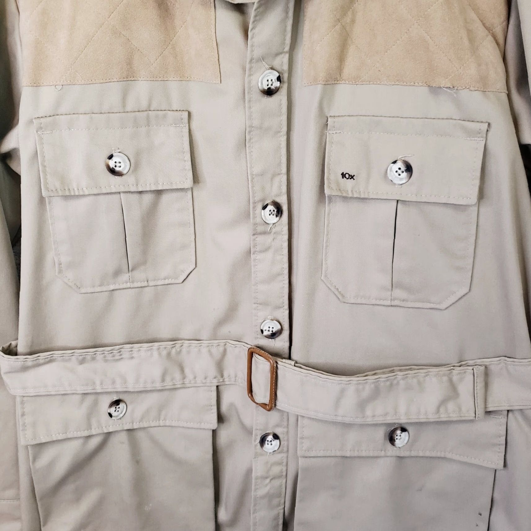 J Brand VINTAGE 10X Brown Safari Jacket Outdoor Four Pocket Shooting Jacket Leather Shoulders Mens L Regular Brown Cotton Size US L / EU 52-54 / 3 - 7 Thumbnail