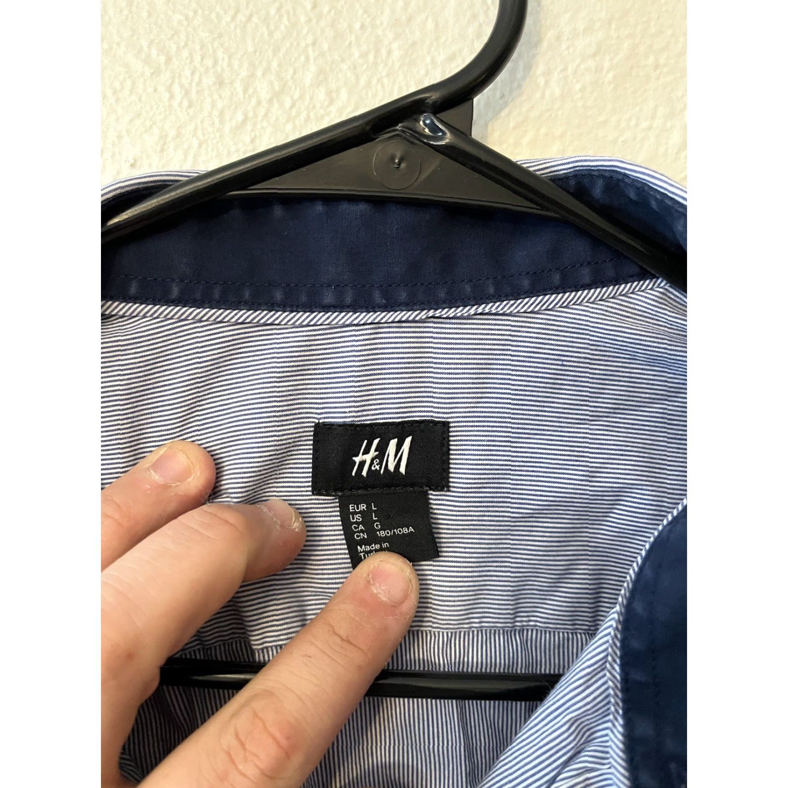 H&M H&M Button-Up Dress Shirt L Blue Striped Men Shirt Long-Sleeve Button-Down Classic Fits Mens Regular Size Large Blue Striped Size 42R - 3 Thumbnail