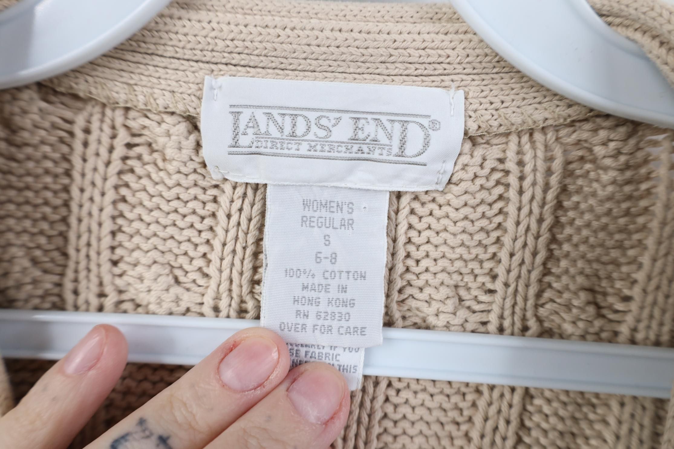 Lands' End Vintage 90s Lands End Cotton Cable Knit Cardigan Sweater Size S / US 4 / IT 40 - 7 Thumbnail
