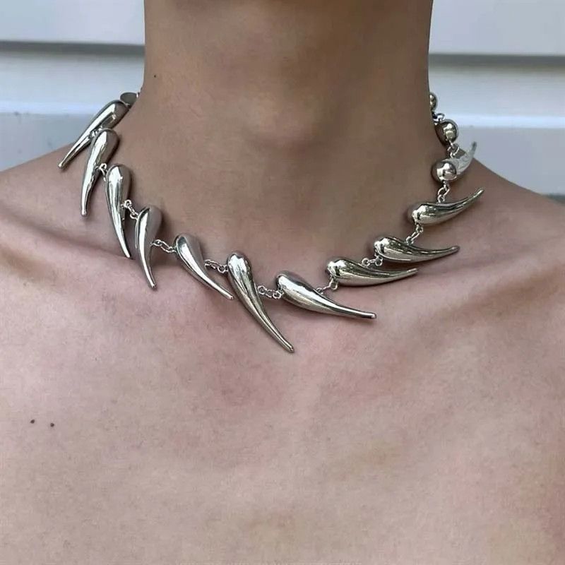 Jewelry Punk Rivet Chain Choker Water Drop Thorn Necklaces Size ONE SIZE - 3 Thumbnail