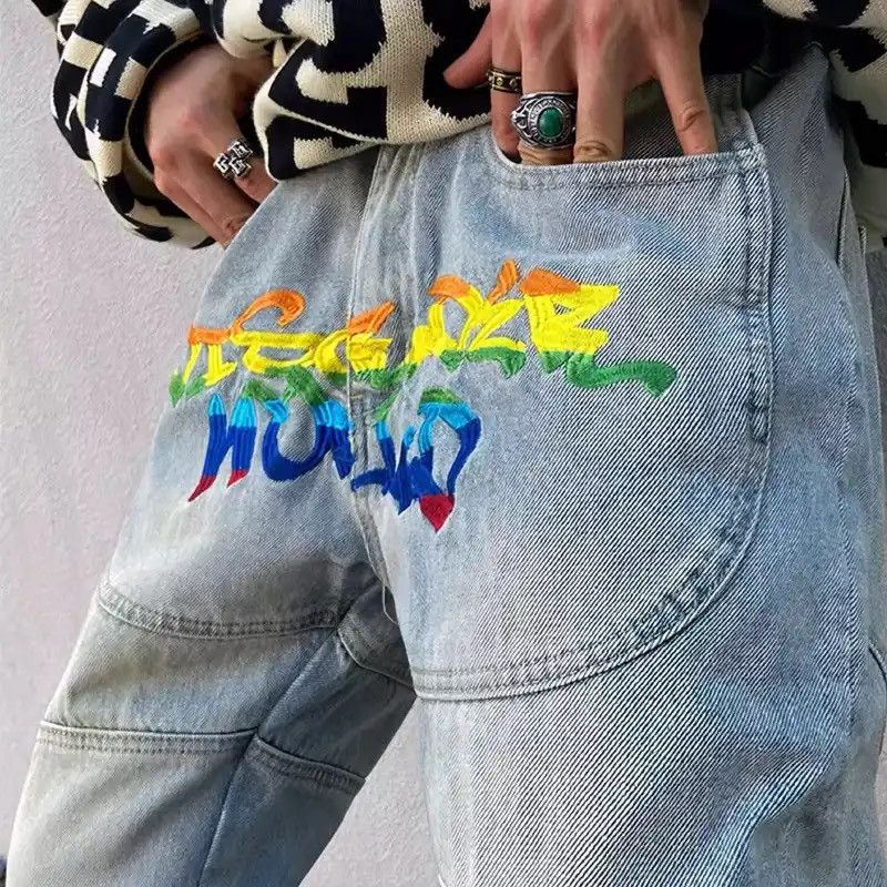 Japanese Brand × Vintage Streetwear Letter Embroidery Vintage Blue Baggy Jeans Size US 34 / EU 50 - 6 Thumbnail