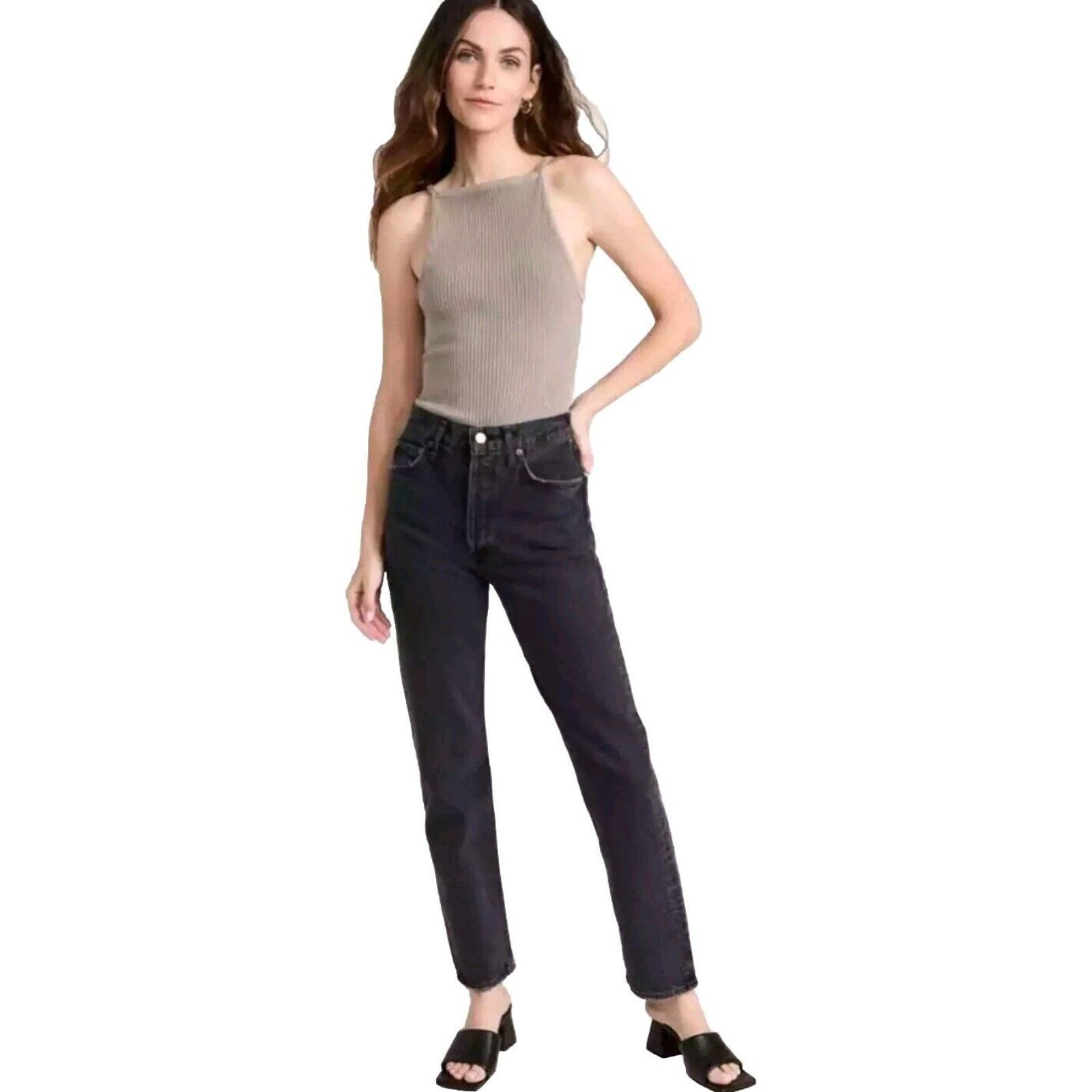 image of Agolde 90's Pinch Waist High Rise Straight Jeans Size 24 in Black, Women's