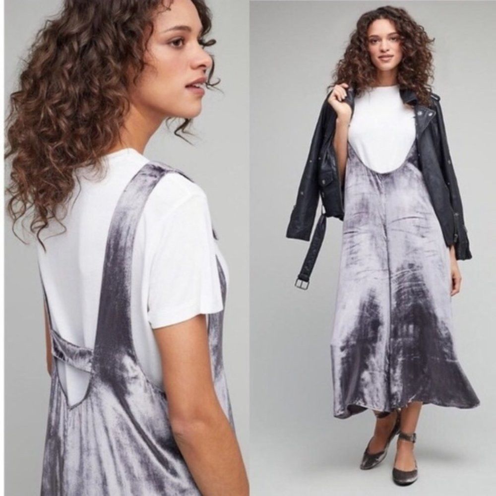 Anthropologie NWT New $148 Maeve Monique Velvet Silver Jumpsuit Size L Size 36" / US 14 / IT 50 - 1 Thumbnail