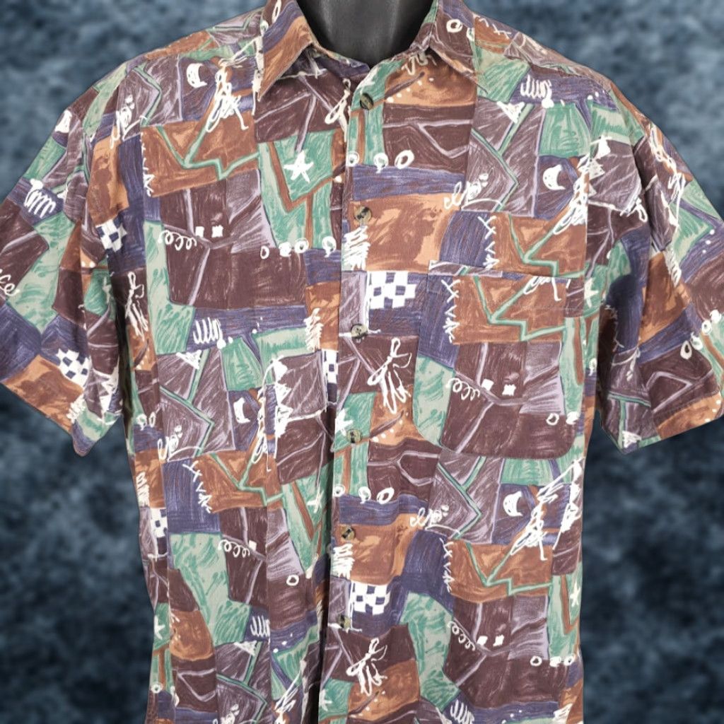 Vintage VINTAGE Basic Elements Camp Shirt Mens Size M 90s All Over Print Relaxed Fit Brown Cotton Button-Down Collar Short Sleeve Geometric Pattern 90s Mens Size US M / EU 48-50 / 2 - 1 Thumbnail