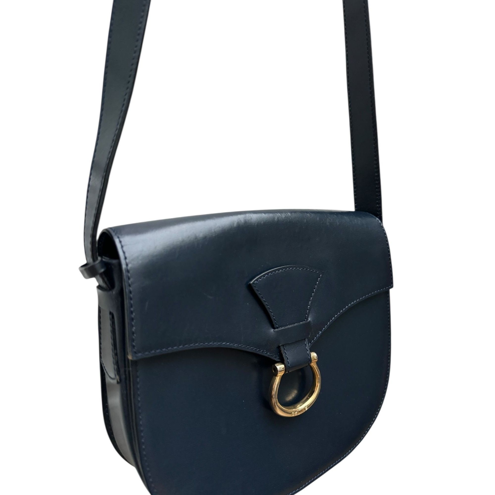Celine Celine Vintage Navy Leather Shoulder Bag Made in France Size ONE SIZE - 2 Thumbnail