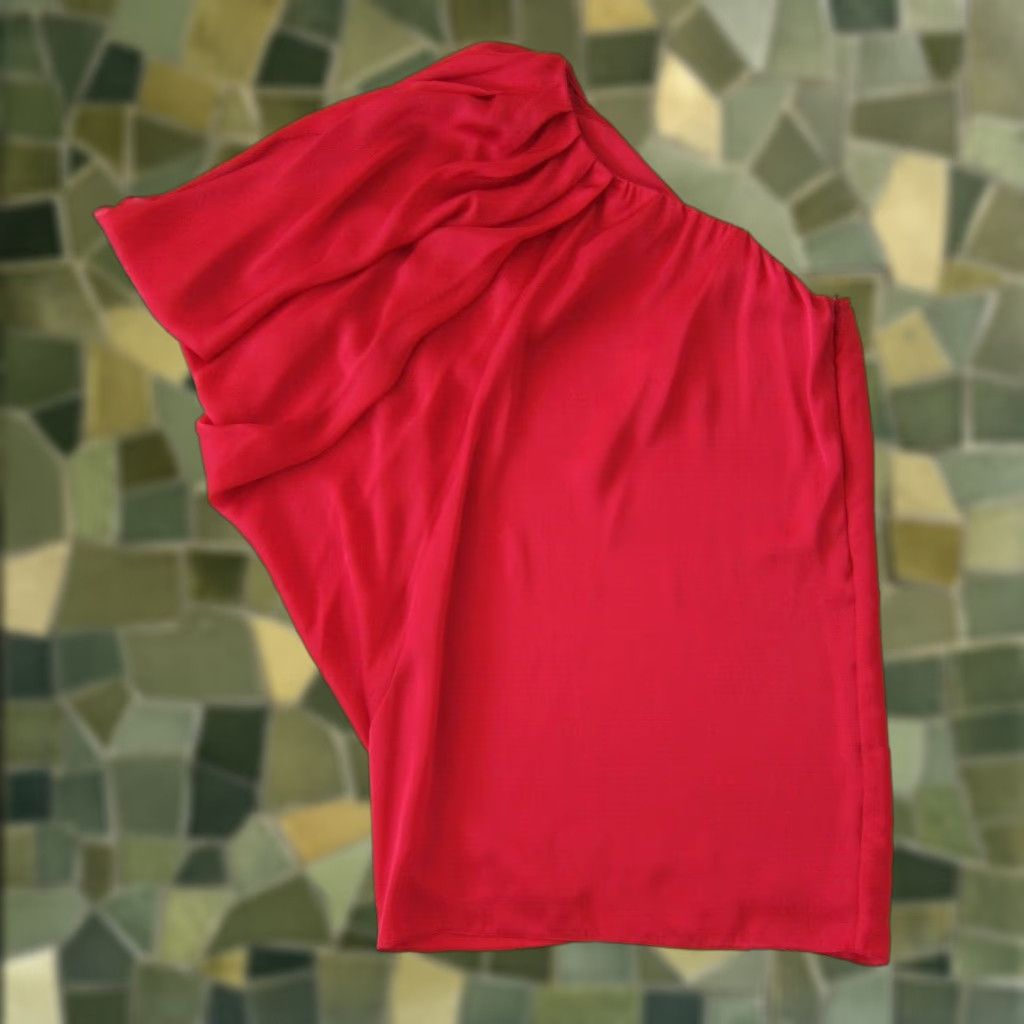 Vintage Aidan Mattox Dress One Shoulder Mini Red Silky Batwing Sleeve 6 Women's Dress Party/Cocktail Size M / US 6-8 / IT 42-44 - 1 Thumbnail