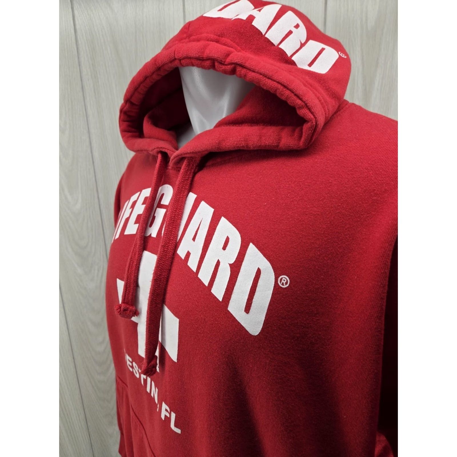 destin Lifeguard Hoodie Officially Licensed Mens XL Red Beach Lifeguard Pullover Hooded Pockets Graphic Print Size US XL / EU 56 / 4 - 6 Thumbnail