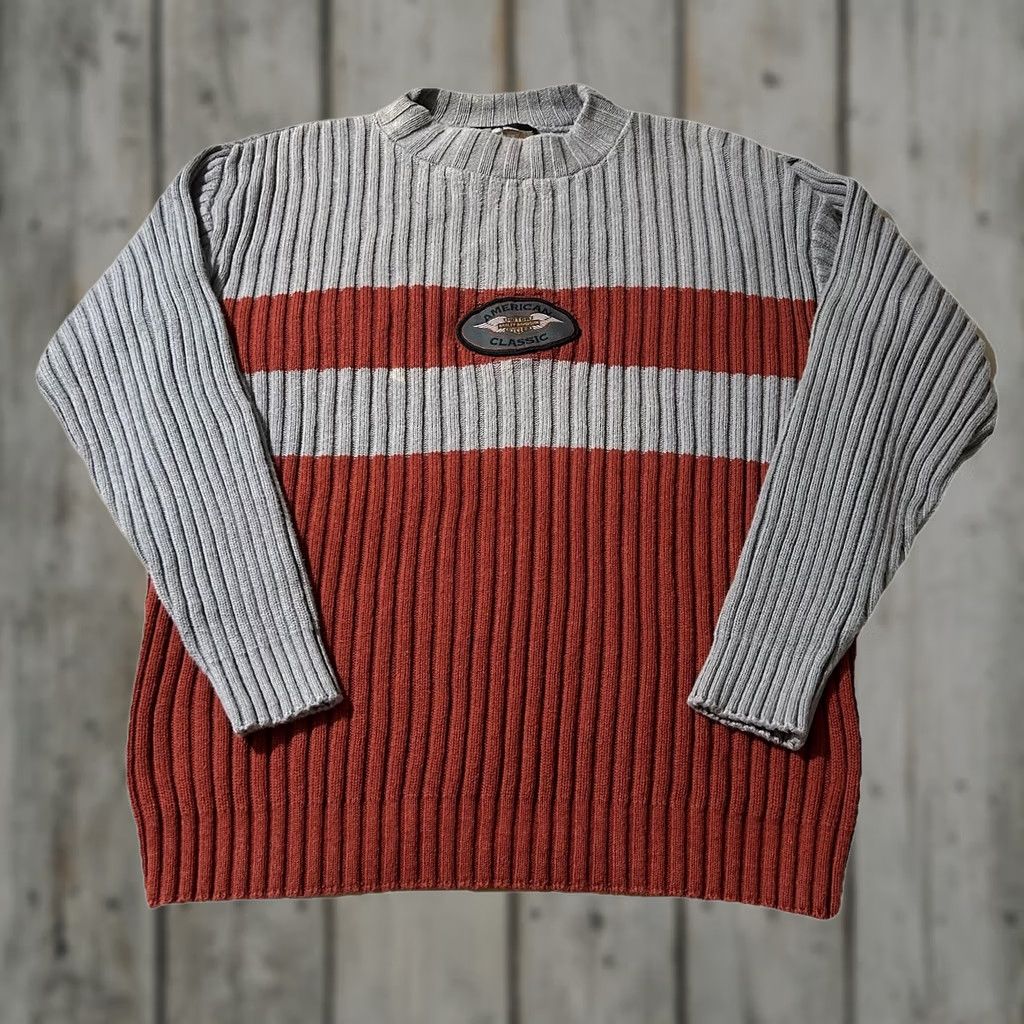 Harley Davidson VINTAGE Harley-Davidson Knit Striped Biker Sweater Size L Gray Men Pullover Knit 90s Theme Sweater Size US L / EU 52-54 / 3 - 1 Thumbnail