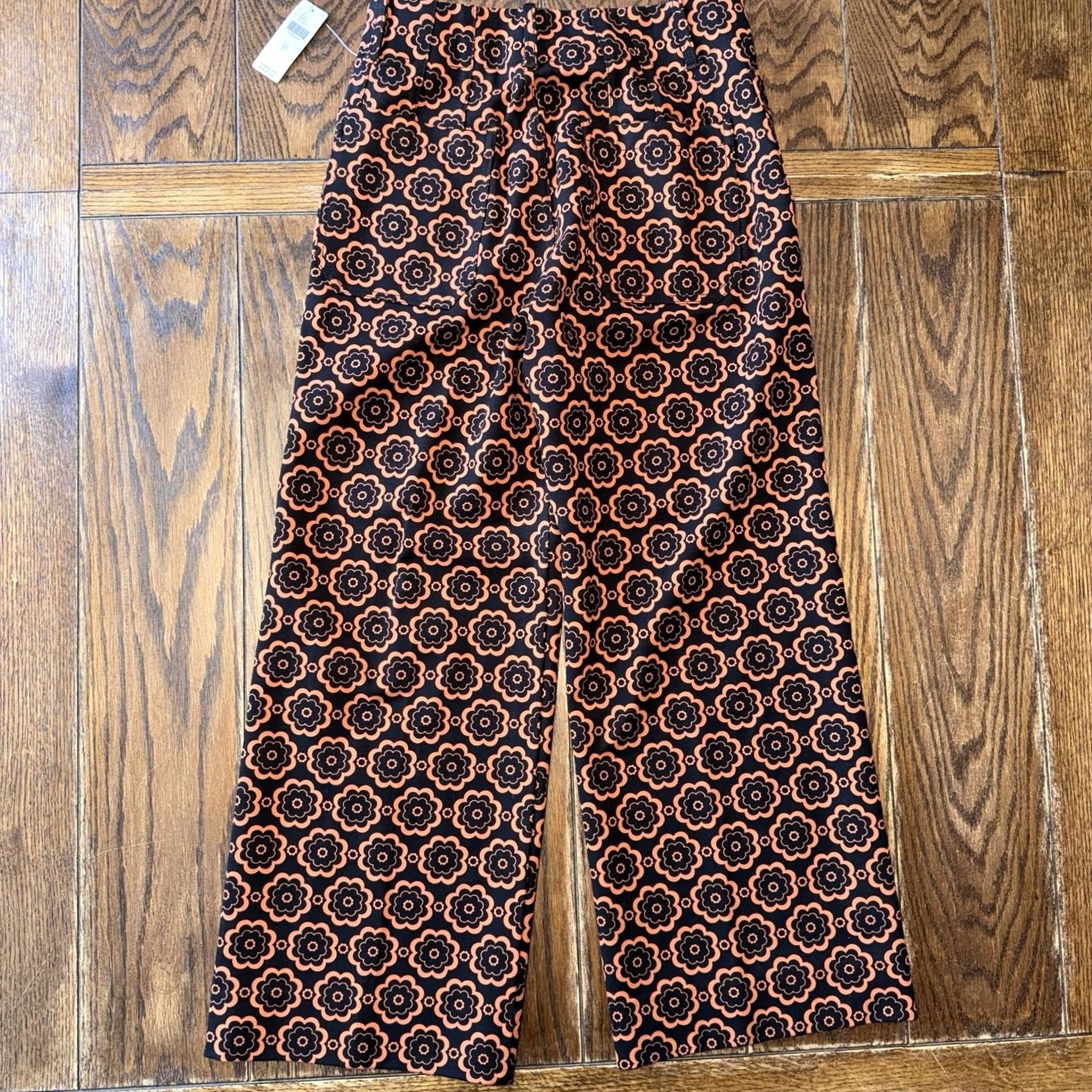 Anthropologie VINTAGE Anthropologie Maeve The Colette Pants Wide-Leg Black Orange Motif Size 27 New Size 27" / US 4 / IT 40 - 2 Thumbnail