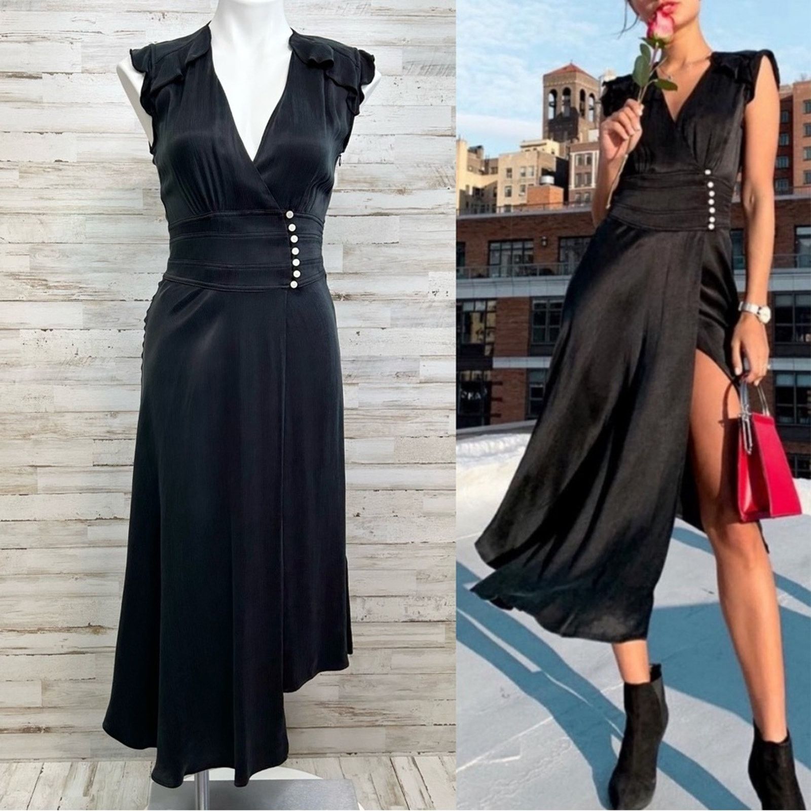 ba&sh BA&SH Coralie Dress Size 4 Int'l XS Black Asymmetrical Size S / US 4 / IT 40 - 1 Thumbnail