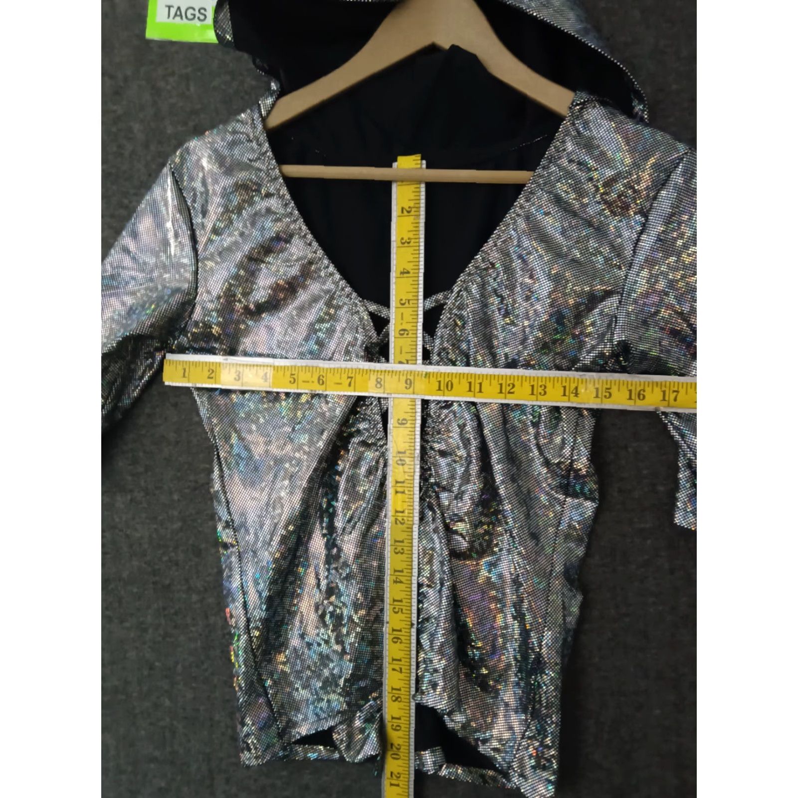 Vintage Womens Hooded Top V-Neck Shiny Silver XL Shirt Women Size XL / US 12-14 / IT 48-50 - 4 Thumbnail