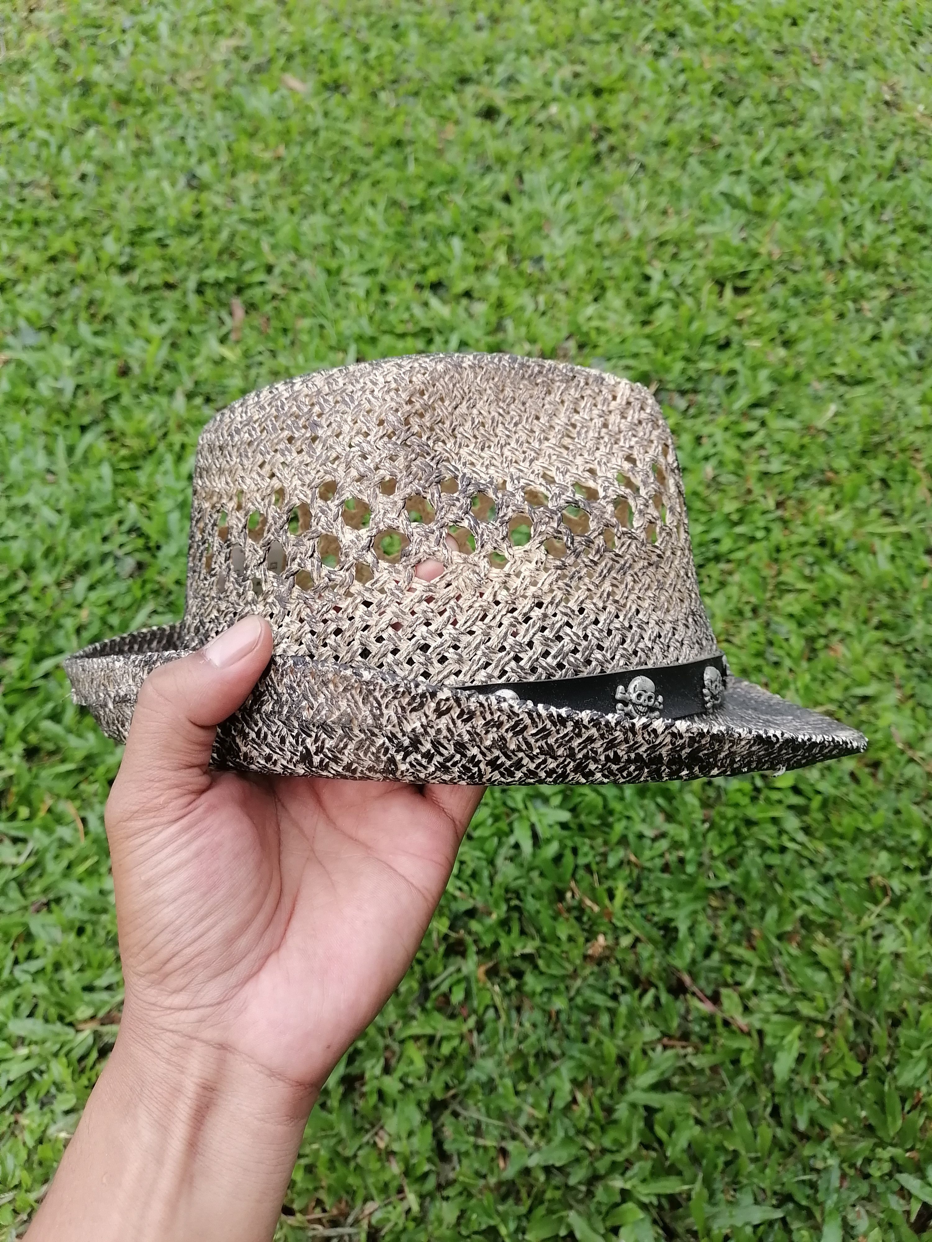 Japanese Brand Handcraft Fedora Skulls Black Smoke Straw Hats Size ONE SIZE - 4 Thumbnail