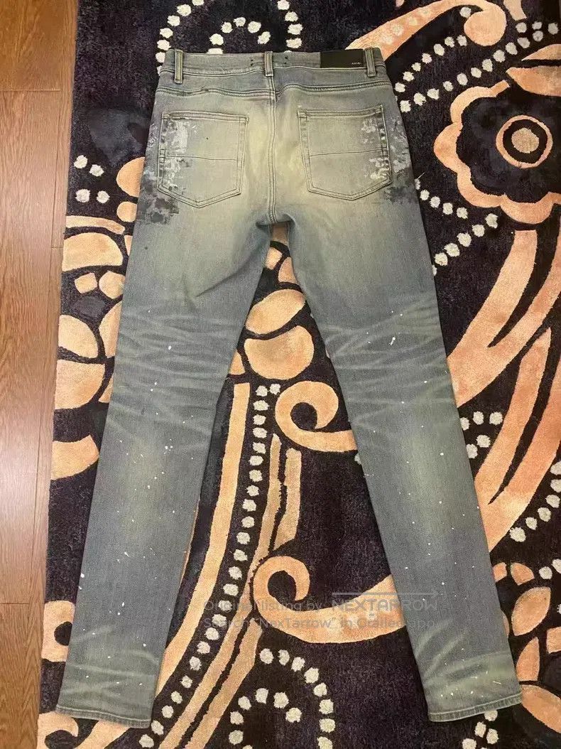 Amiri Amiri Classic Splattered Destroyed Blue Diamond Size US 33 - 6 Thumbnail