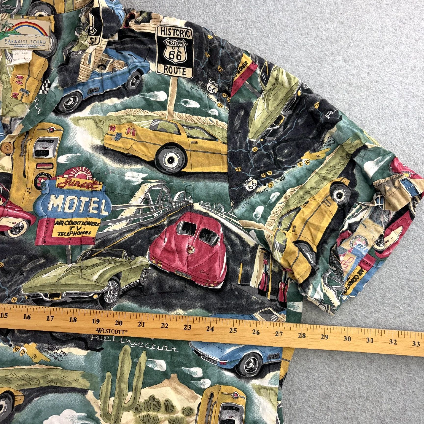 Paradise Found Paradise Found Shirt Mens 2XL Route 66 Cars Hawaiian Camp Rayon Button Front Size US XXL / EU 58 / 5 - 2 Thumbnail
