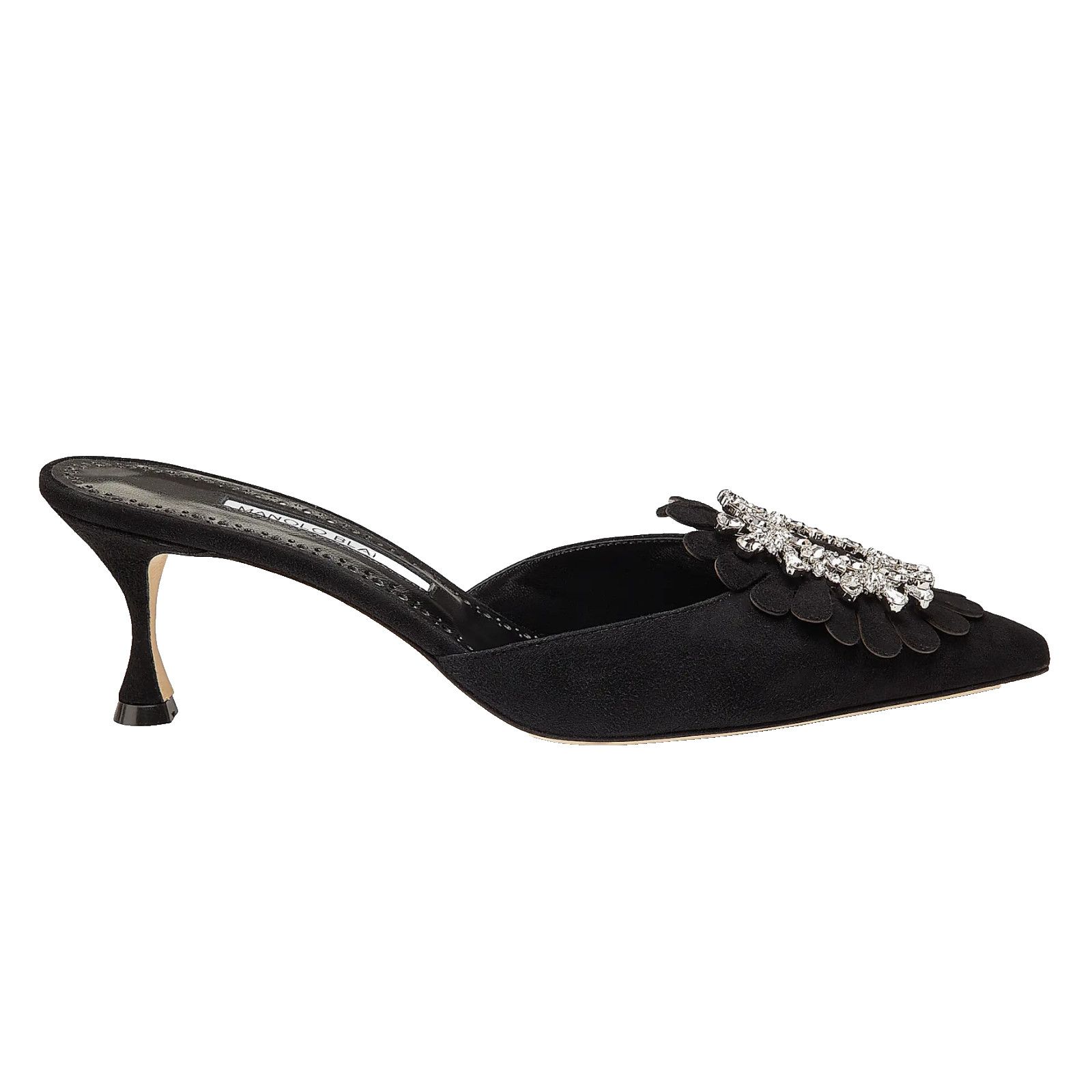 Manolo Blahnik Manolo Blahnik Shogmu 50 Black Suede Jewel Crystal Kitten Size US 7 / IT 37 - 1 Thumbnail