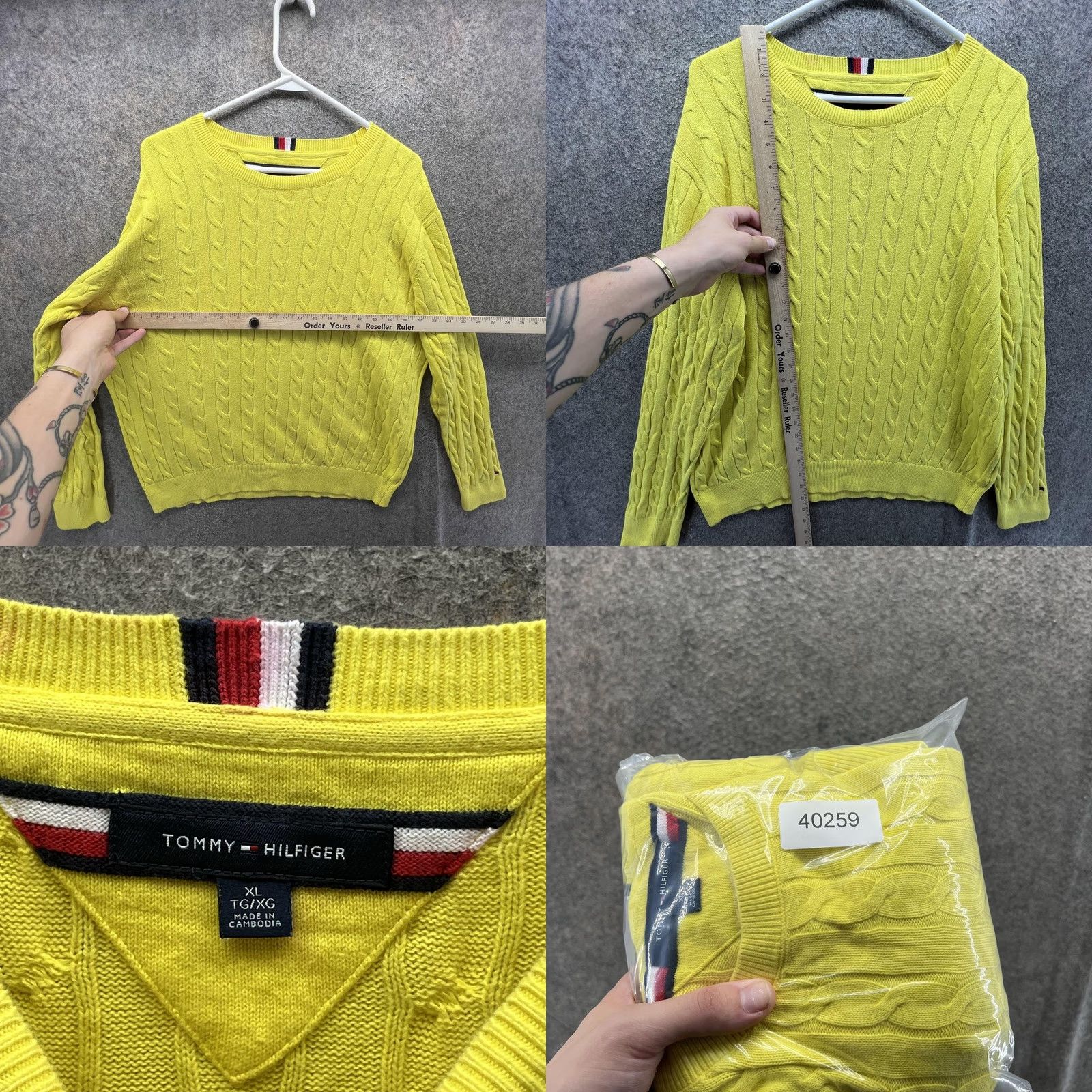 Tommy Hilfiger Tommy Hilfiger Sweater Mens XL Yellow Cotton Cable-Knit Crewneck Pullover Logo Size US XL / EU 56 / 4 - 8 Thumbnail