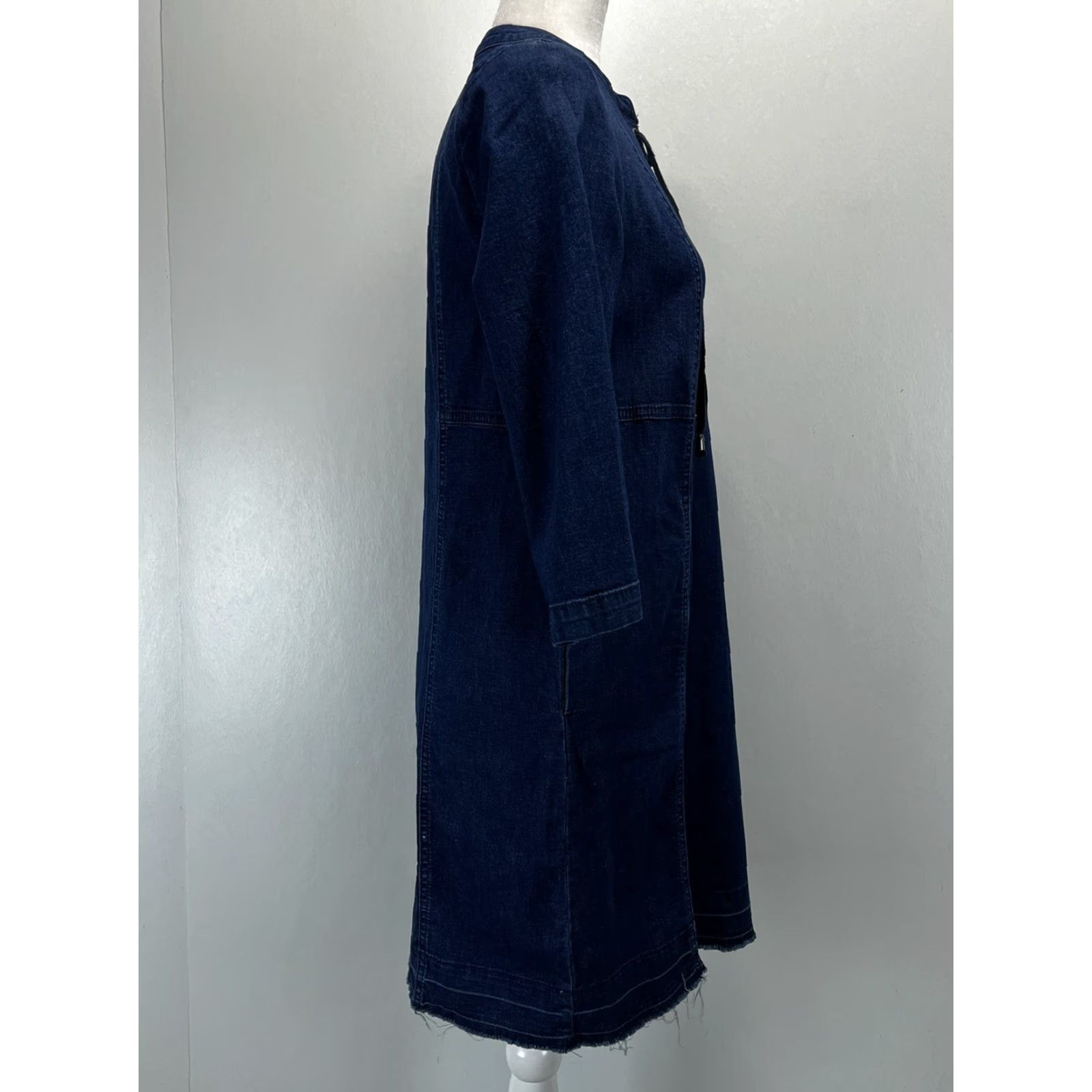 J. Jill J. Jill Denim Dress Small Petite VGUC RAW Hem Lace Up Front 3/4 Sleeves Stretch Color Blue? (Note: Questionable) Size S / US 4 / IT 40 - 4 Thumbnail