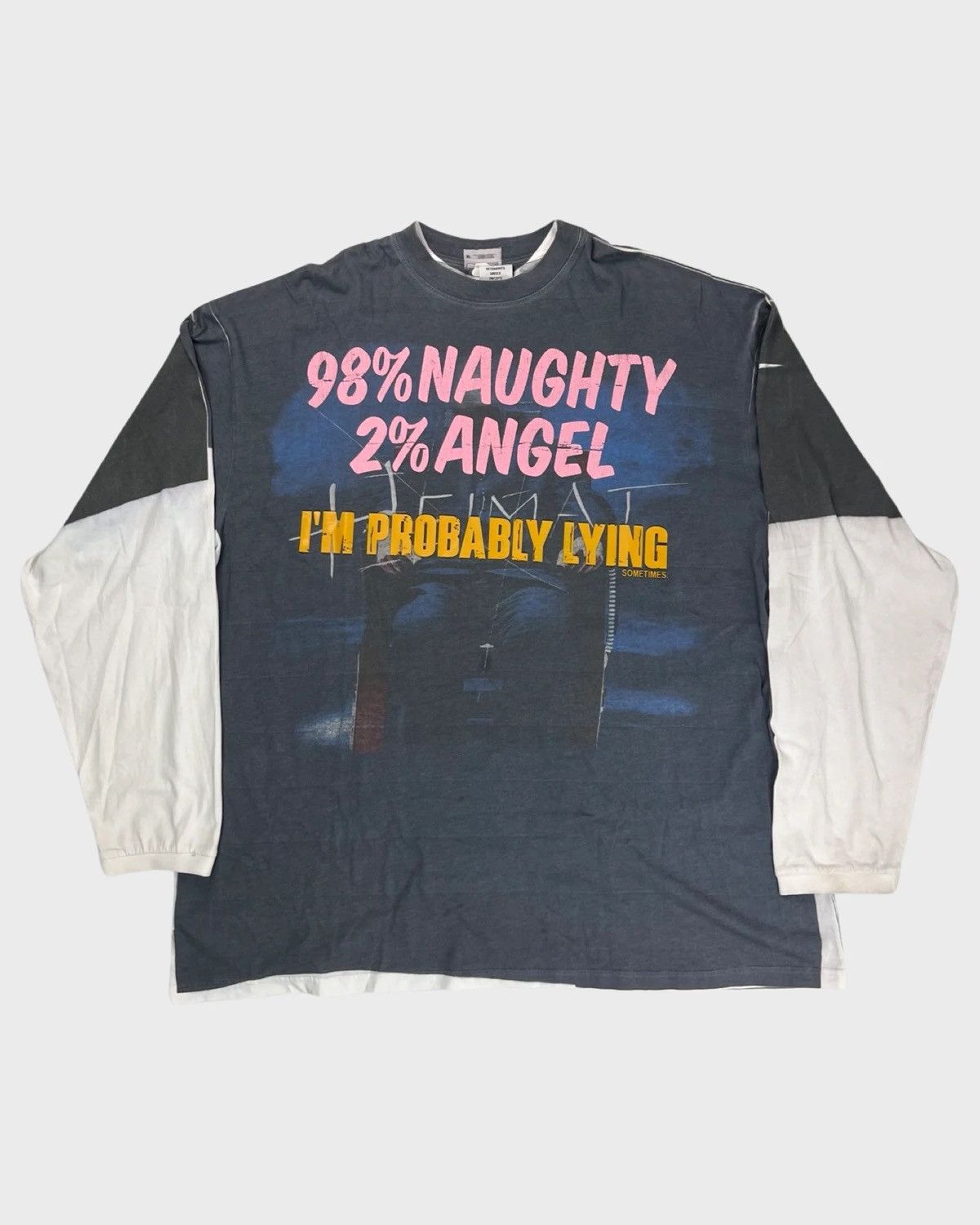 Pre-owned Vetements Aw18 Naughty/angel Trompe Loeil Longsleeve Tee In Gray/white