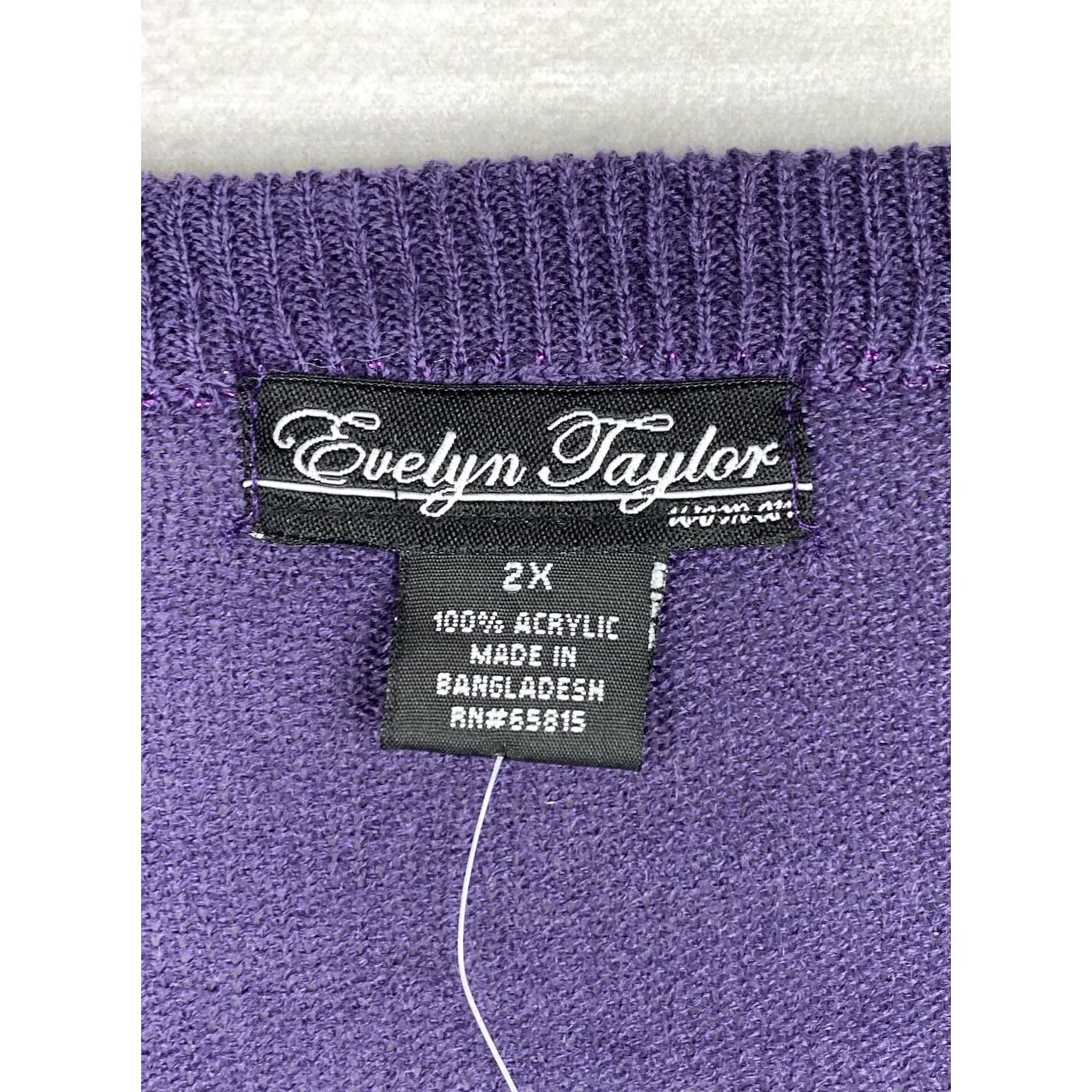 Vintage Evelyn Taylor Sweater Womens 2X Purple Striped Pullover V Neck Thin Stretchy NWT Size XXL / US 16-18 / IT 52-54 - 3 Thumbnail