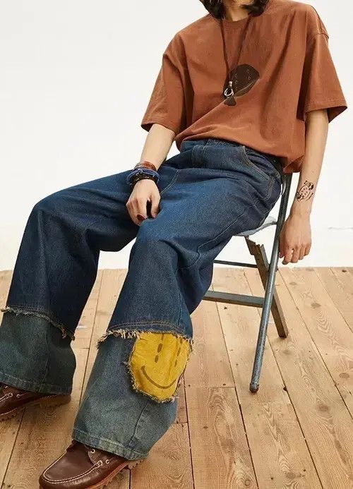 Tuesday Night Band Practice Retro y2k harajuku distressed patchwork smiley face pants Size US 30 / EU 46 - 1 Thumbnail