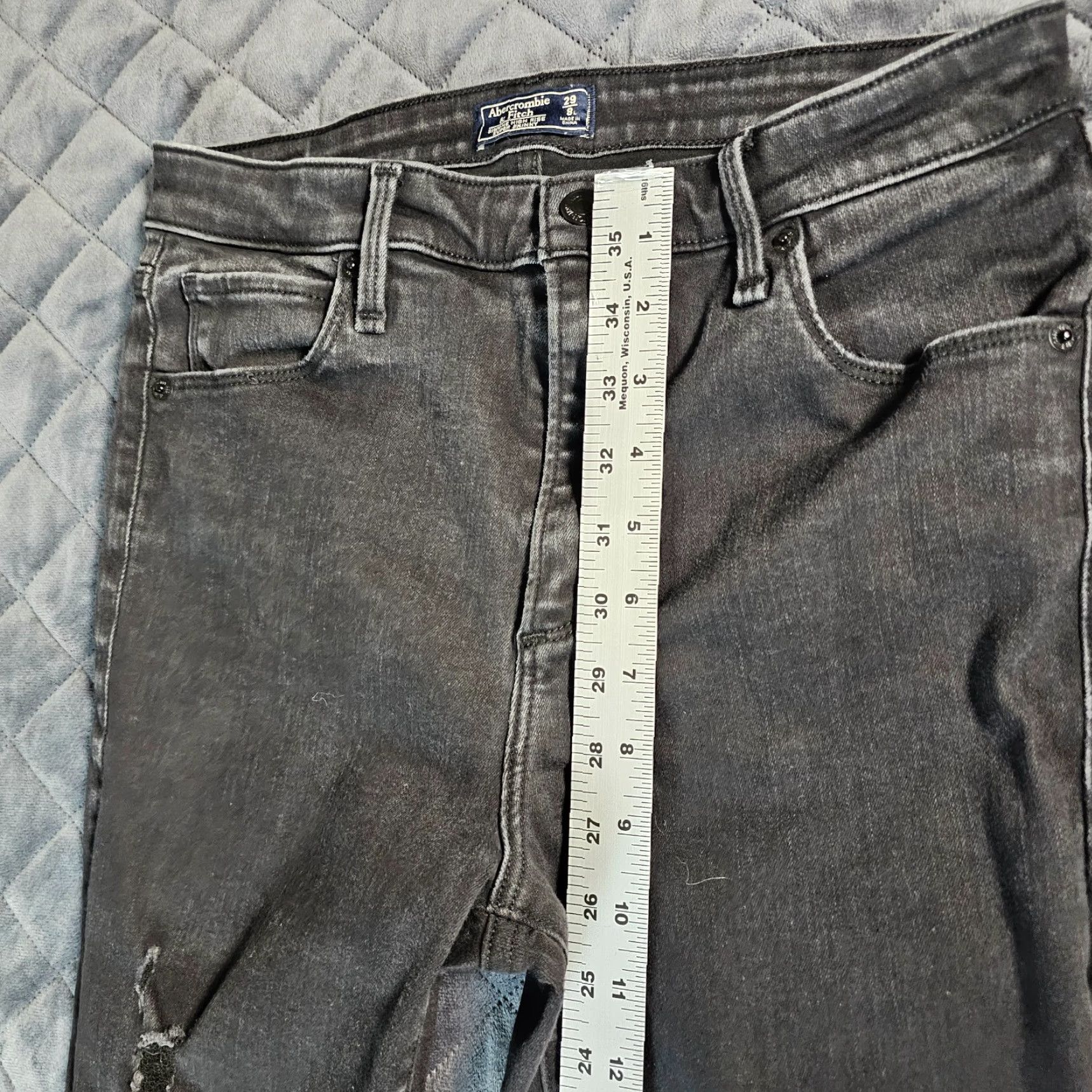 Abercrombie & Fitch Abercrombie & Fitch Simone High Rise Super Skinny Jeans Womens 29 Black Distressed Jeans (Dark Wash) - Cotton Blend Denim Size 29 Womens Size 29" - 6 Thumbnail