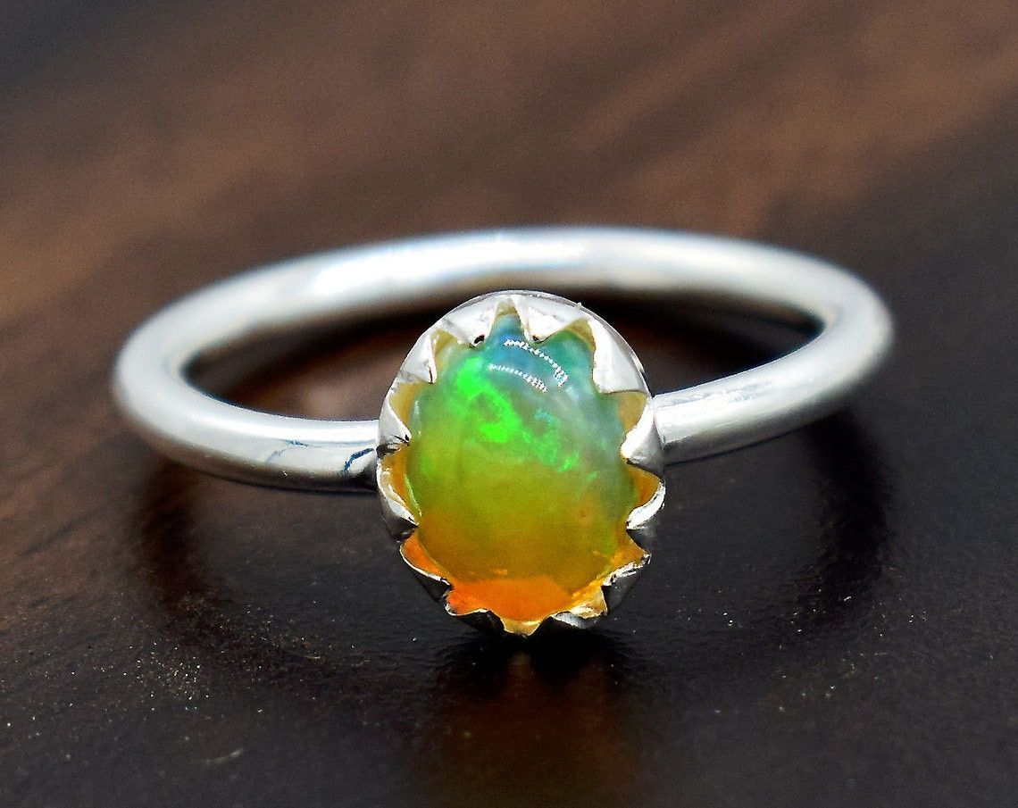 Handmade Natural Ethiopian Opal Ring: Handmade 925 Sterling Silver Size ONE SIZE - 2 Thumbnail
