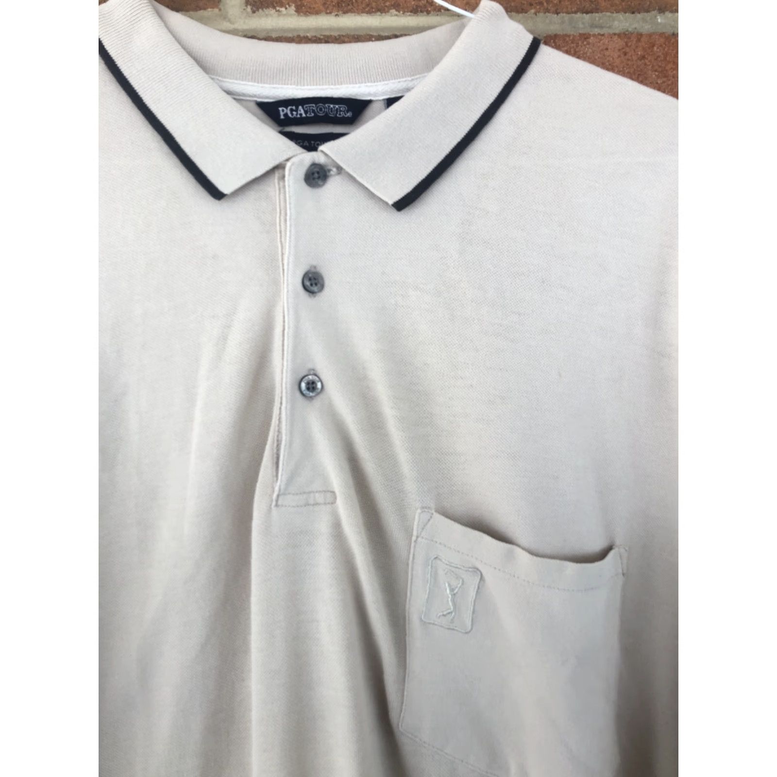 PGA Tour PGA Tour Mens Polo Shirt XL Beige Short Sleeve Collared Knit Cotton Blend Logo Embroidered Golf Size US XL / EU 56 / 4 - 3 Thumbnail