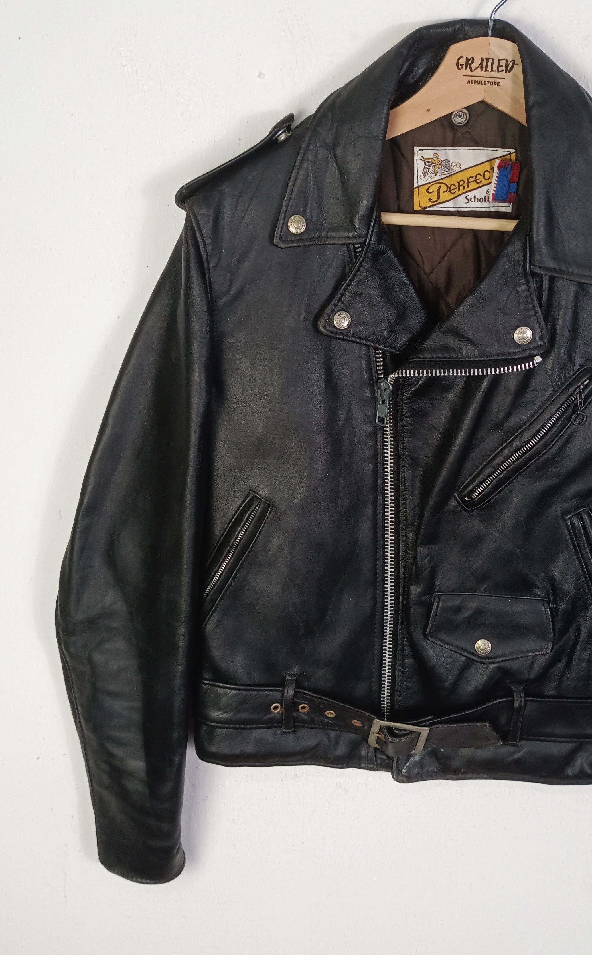 Schott Schott Perfecto "Mc Loguc" Punk Casino Leather Jacket (36) Size US M / EU 48-50 / 2 - 3 Thumbnail
