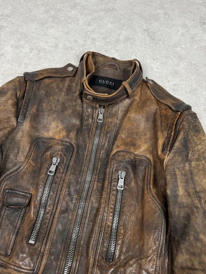 Gucci SS2011 Gucci Brown Eroded Leather Premium Jacket by Frida Giannini Size US M / EU 48-50 / 2 - 5 Thumbnail