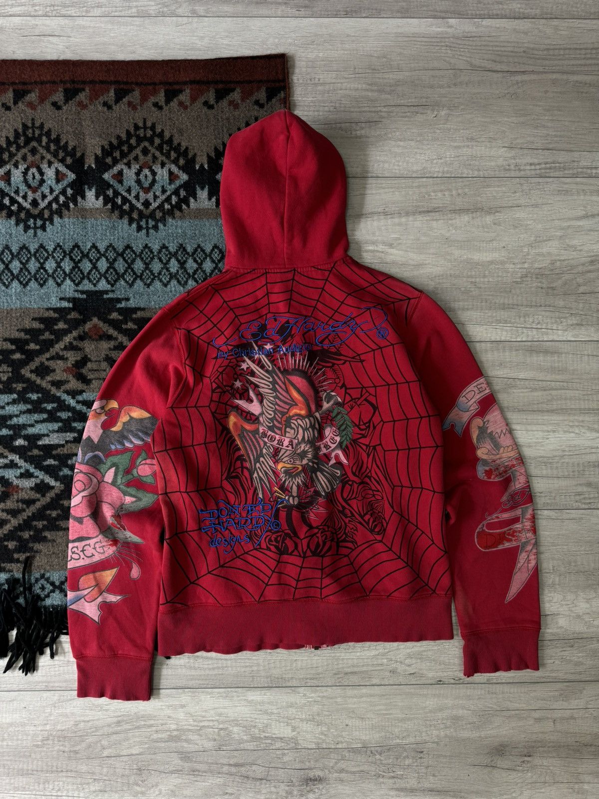 Vintage Ed Hardy Y2K All Over Print Zip Up Hoodie