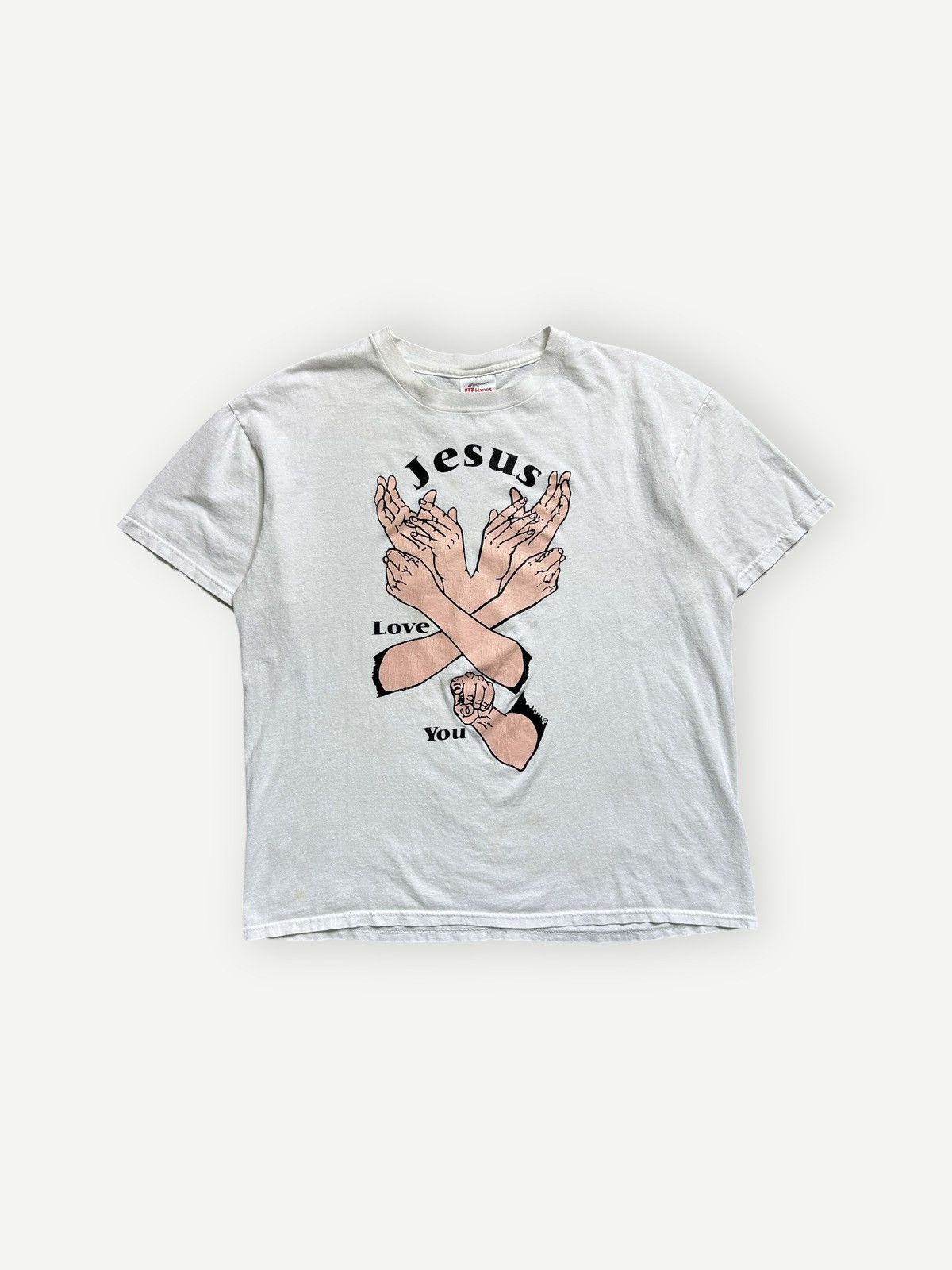 Hanes × Vintage Vintage 90s Jesus Tee Jesus Loves You 1990s Sign Language Size US L / EU 52-54 / 3 - 1 Thumbnail
