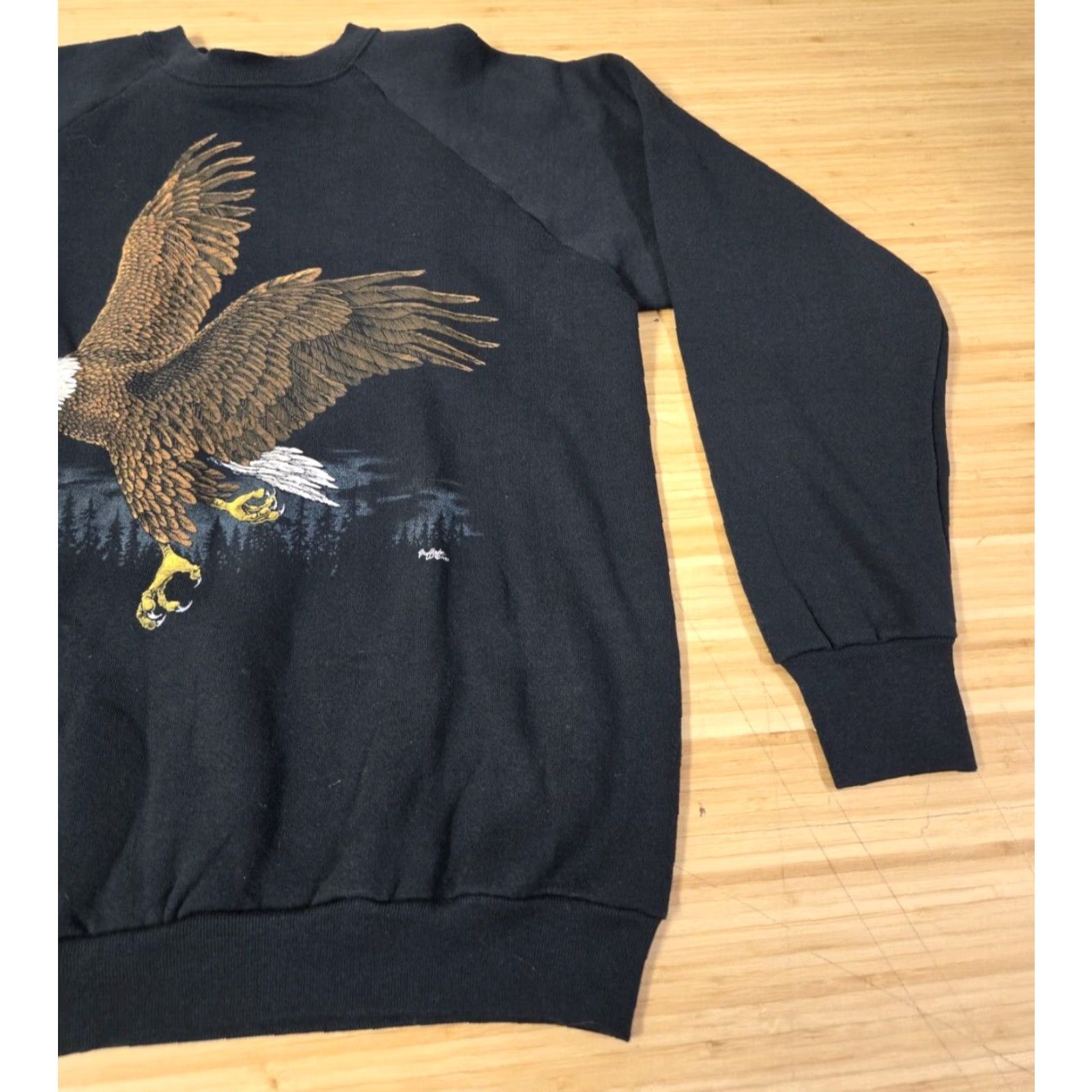 Fruit Of The Loom VINTAGE Fruit the Loom Sweatshirt Crewneck L Black Unisex Adults Bald Eagle USA 90s Graphic Print Logo Cotton Size US L / EU 52-54 / 3 - 2 Thumbnail