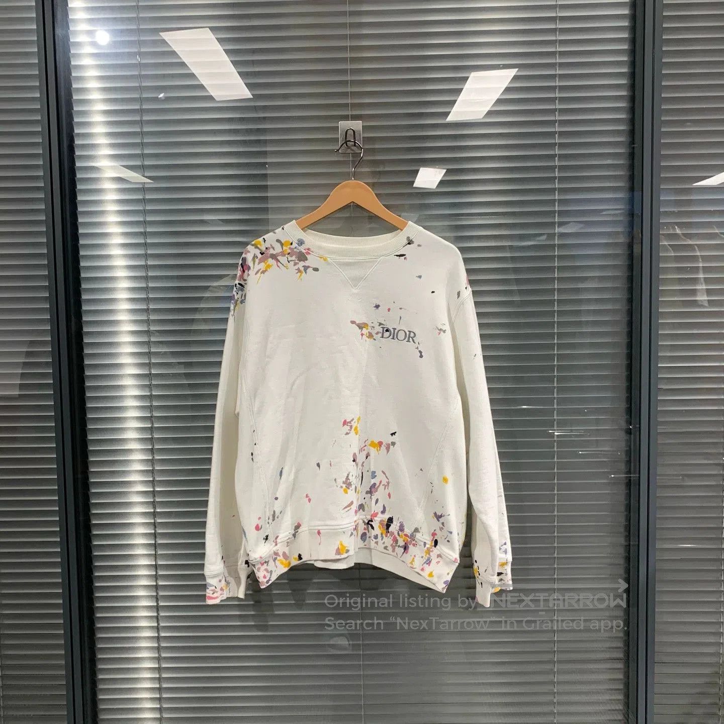 Dior White Paint Splatter Long Sleeve Sweatshirt. Size US XL / EU 56 / 4 - 1 Thumbnail