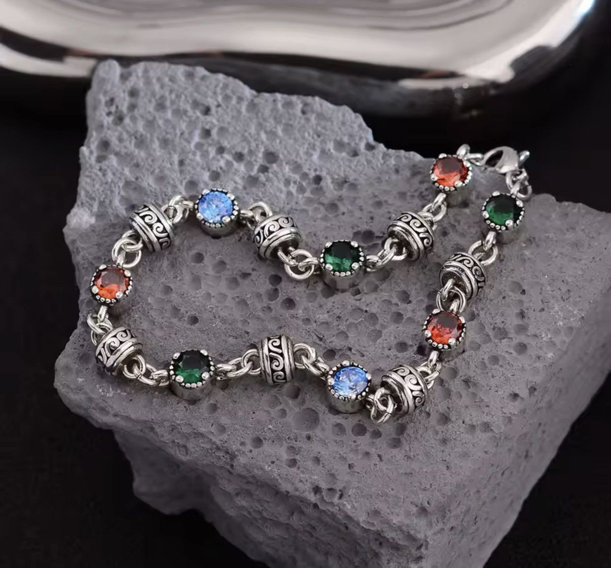 Jewelry × Sterling Silver Trendy Colorful Crystal 925 Sterling Silver Bracelet Size ONE SIZE - 3 Thumbnail