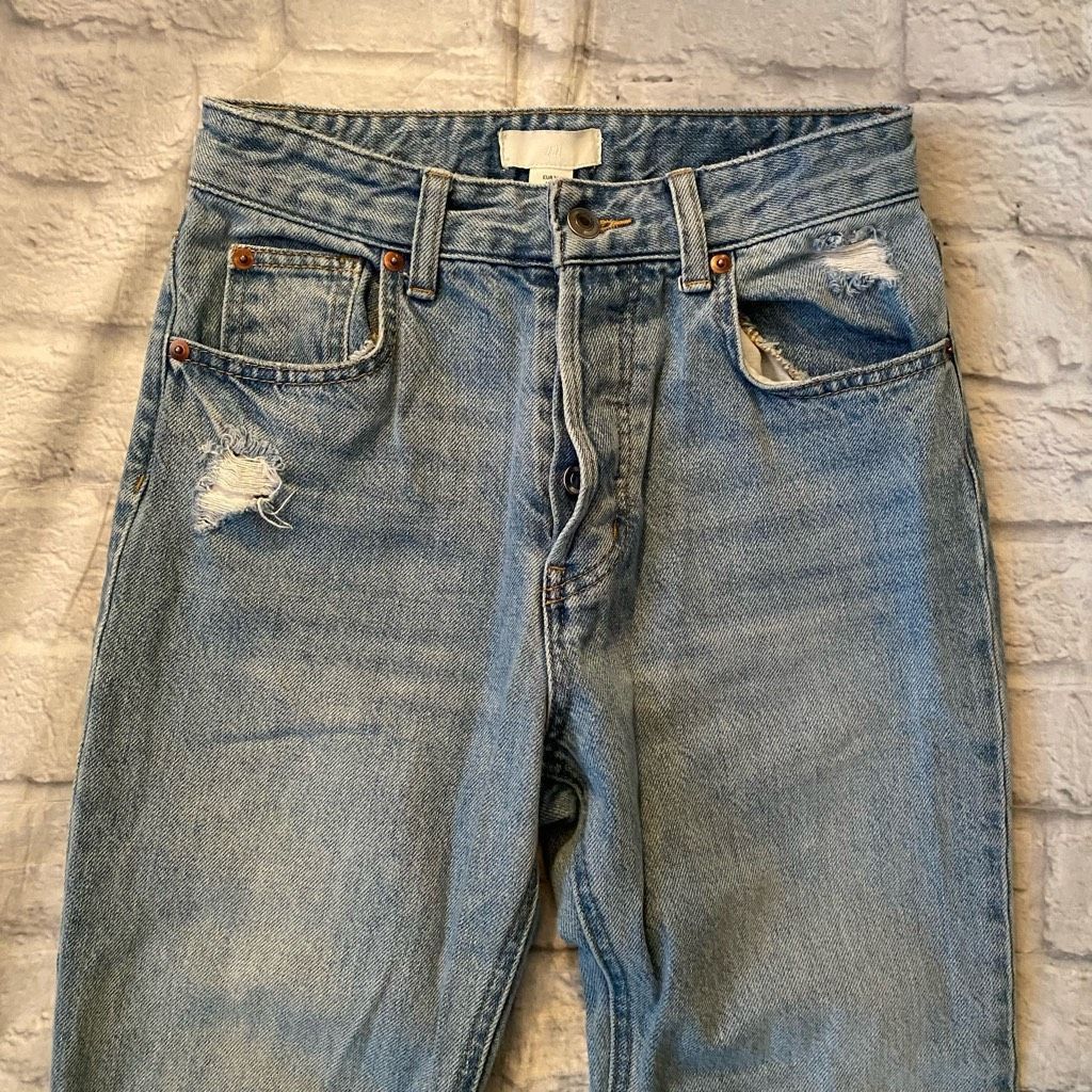 H&M H&M women 4 100% cotton button fly ripped blue jeans Size 27" / US 4 / IT 40 - 3 Thumbnail