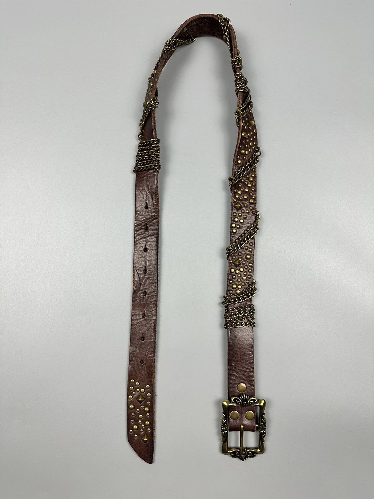 Japanese Brand Rare Gothic Celtic Flower Buckle Studded Leather Belt Size 34 - 6 Thumbnail