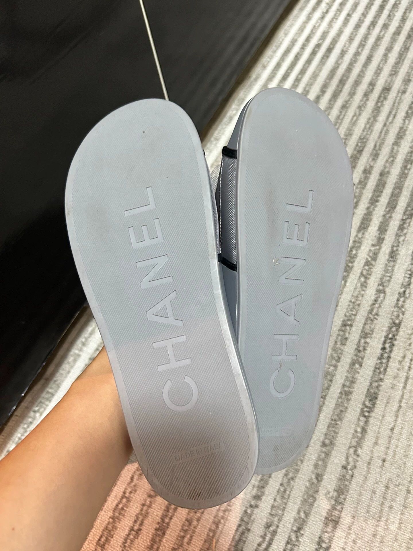 Chanel CHANEL Gray Blue Camellia 3D Slippers Size 38 Size US 7.5 / IT 37.5 - 3 Thumbnail