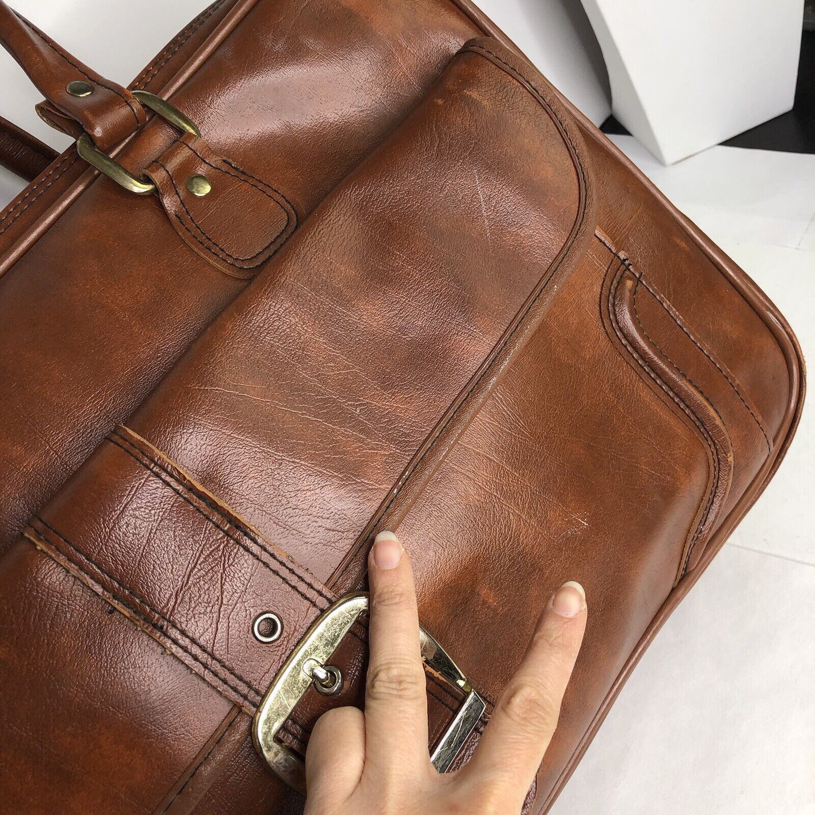 Sears Vtg Sears Briefcase Carry-on Brown Bag FauxLeather 21”x12.5” Size ONE SIZE - 7 Thumbnail