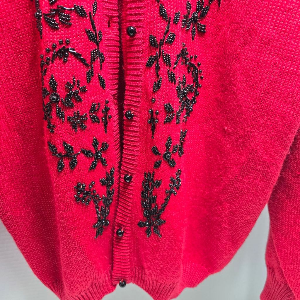 The Unbranded Brand Women's Dana Scott Red & Black Beaded Cardigan Sweater M Size M / US 6-8 / IT 42-44 - 7 Thumbnail