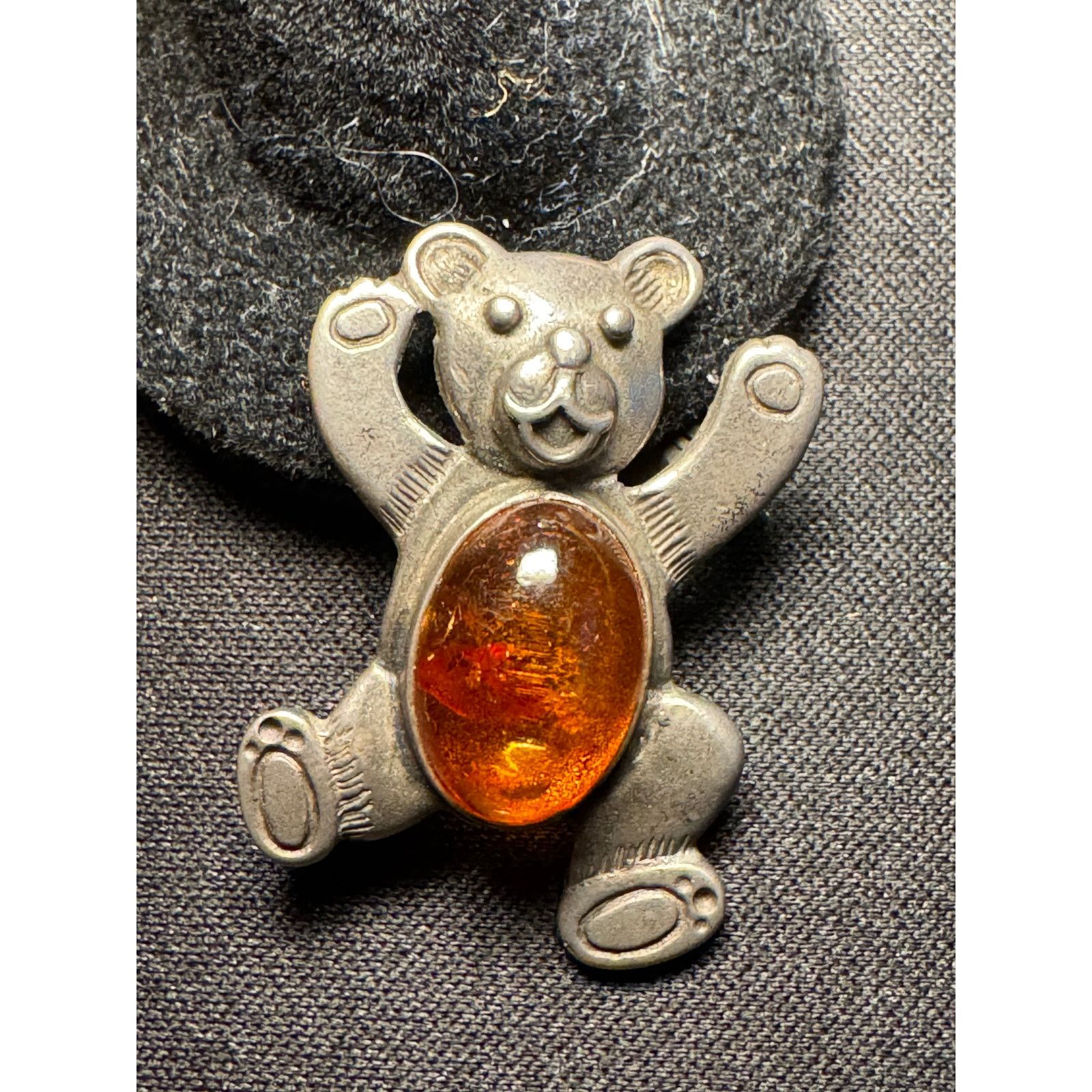 Other Vintage 925 Tested Silver Amber Teddy Bear Brooch 1.5in Size ONE SIZE - 2 Thumbnail