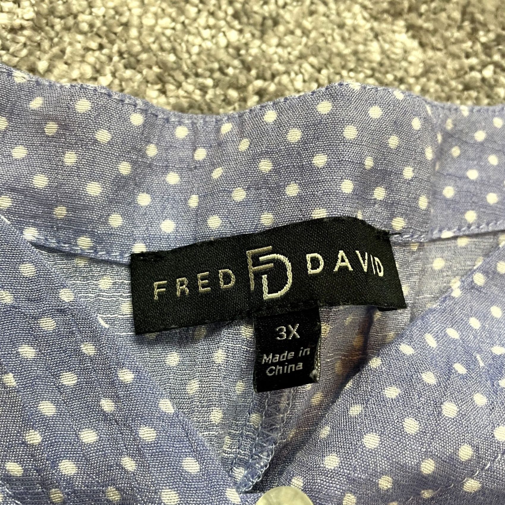 FRED Fred David Womens Button Up Shirt 3X Light Blue Polka Dot Short Sleeve Size XXL / US 16-18 / IT 52-54 - 5 Thumbnail