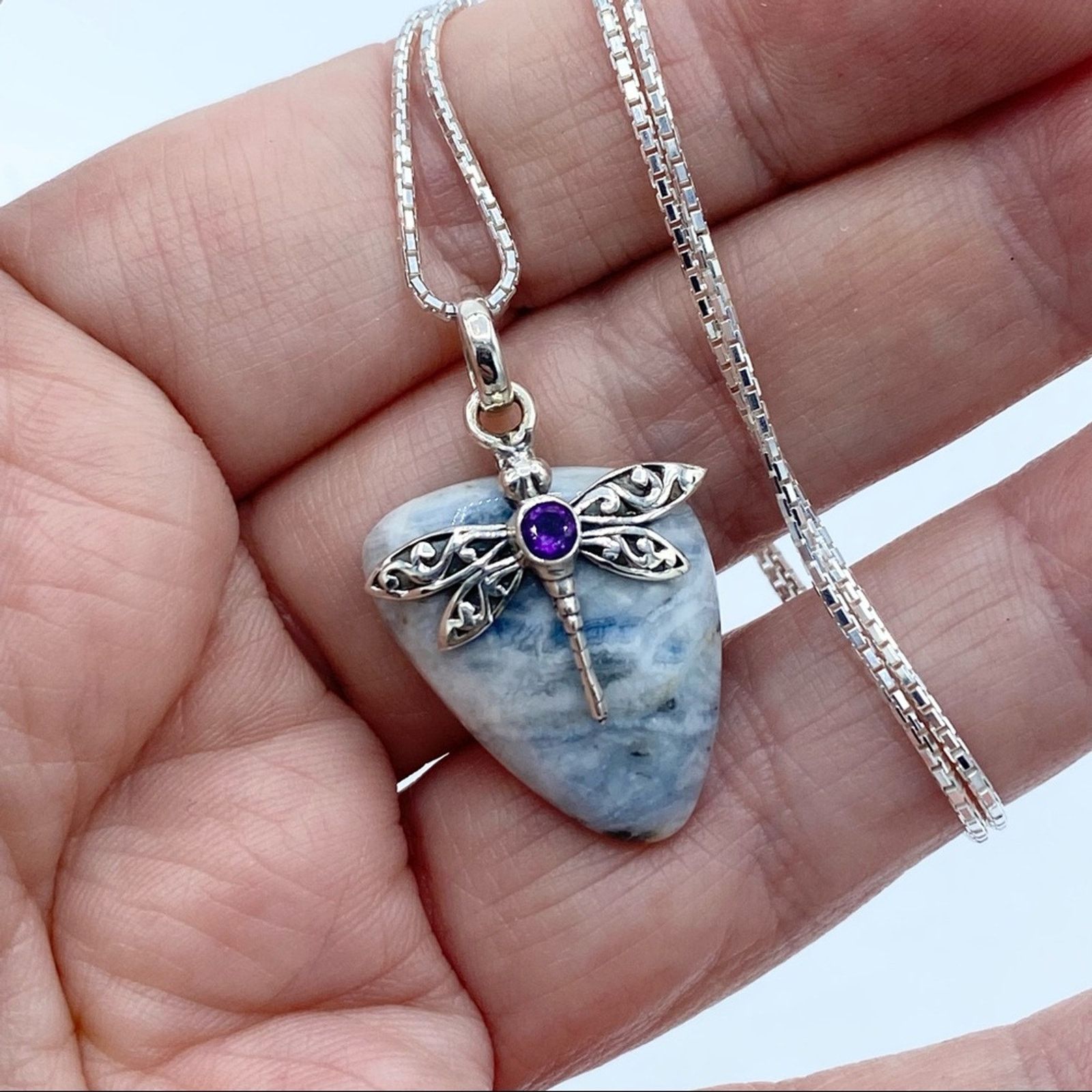 The Unbranded Brand Dragonfly Blue Scheelite & Amethyst Sterling Silver Necklace Size ONE SIZE - 3 Thumbnail