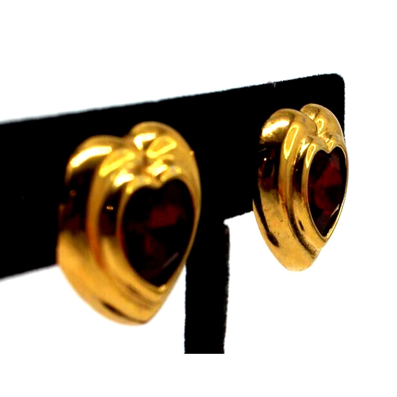 Other Classic Red Rhinestone Heart Pierced Earrings • 3/4" •Golden Size ONE SIZE - 2 Thumbnail