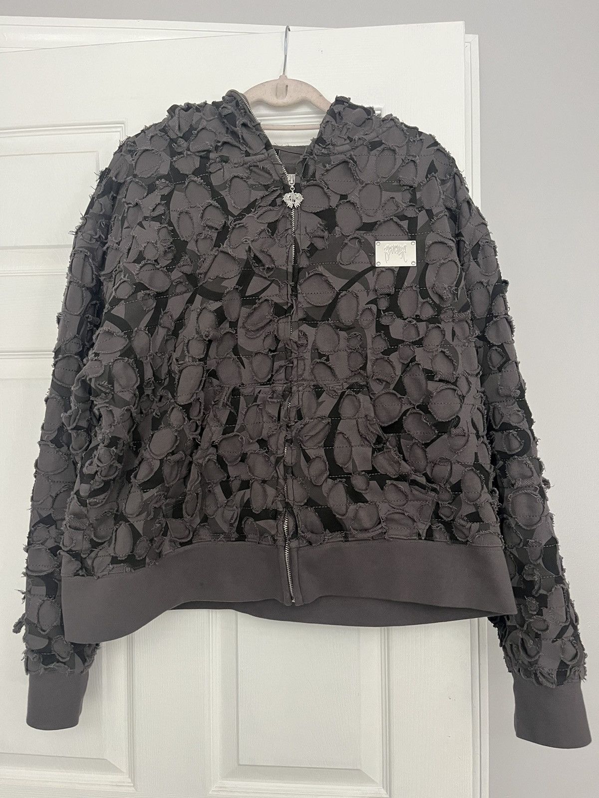 image of Revenge Boro R-Camo Distress Full Zip Hoodie in Black, Men's (Size Medium)