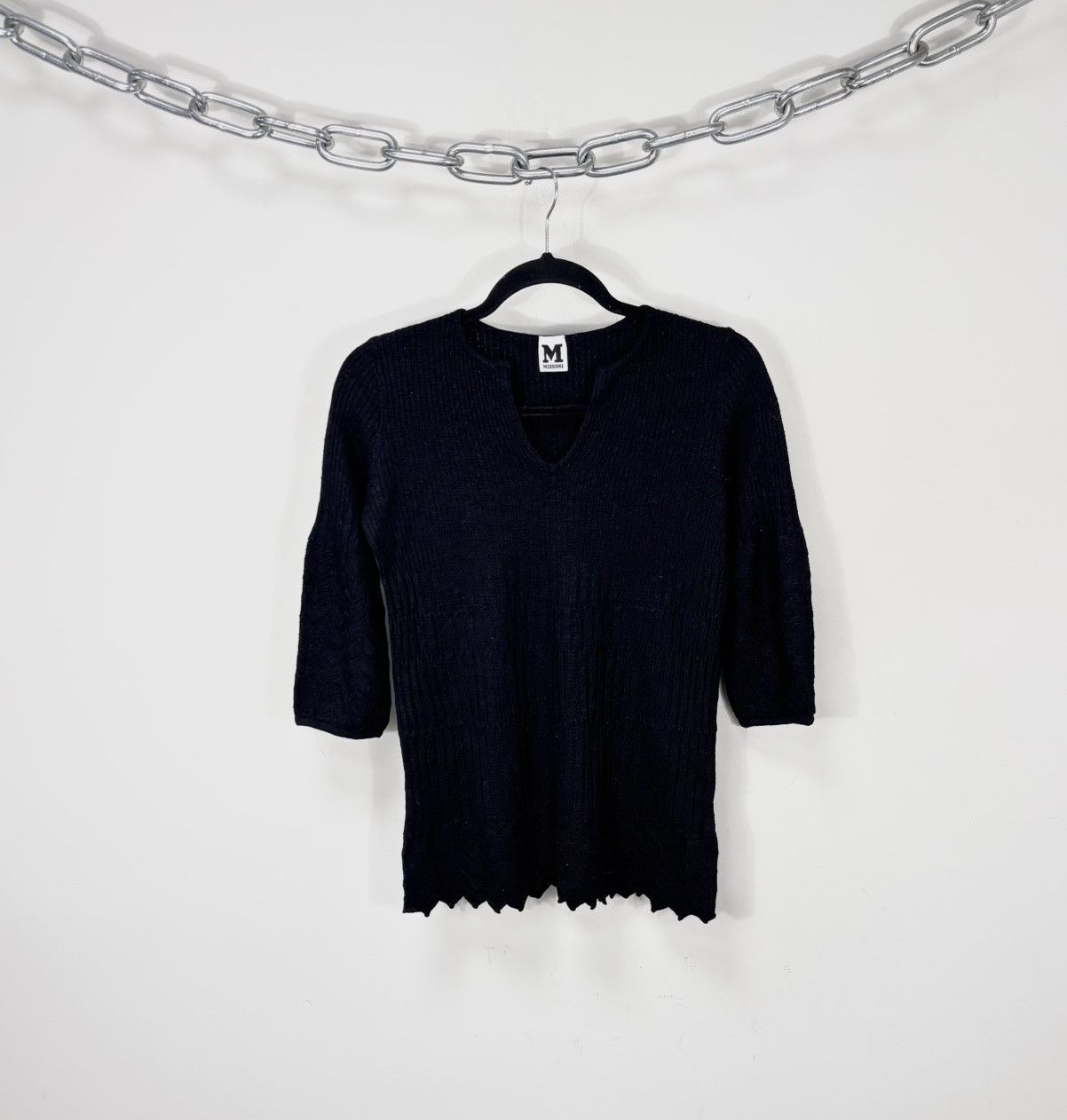 Missoni Missoni M Women’s Black Ribbed Knit Top Short Sleeve Sweater Size S / US 4 / IT 40 - 1 Thumbnail