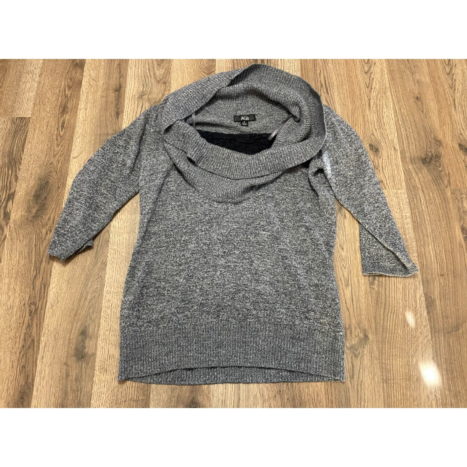 Vintage AGB Sweater Women's Medium Gray 3/4 Sleeve Pullover Cowl Neck Knit Solid Casual Vintage? No. Size M / US 6-8 / IT 42-44 - 2 Thumbnail